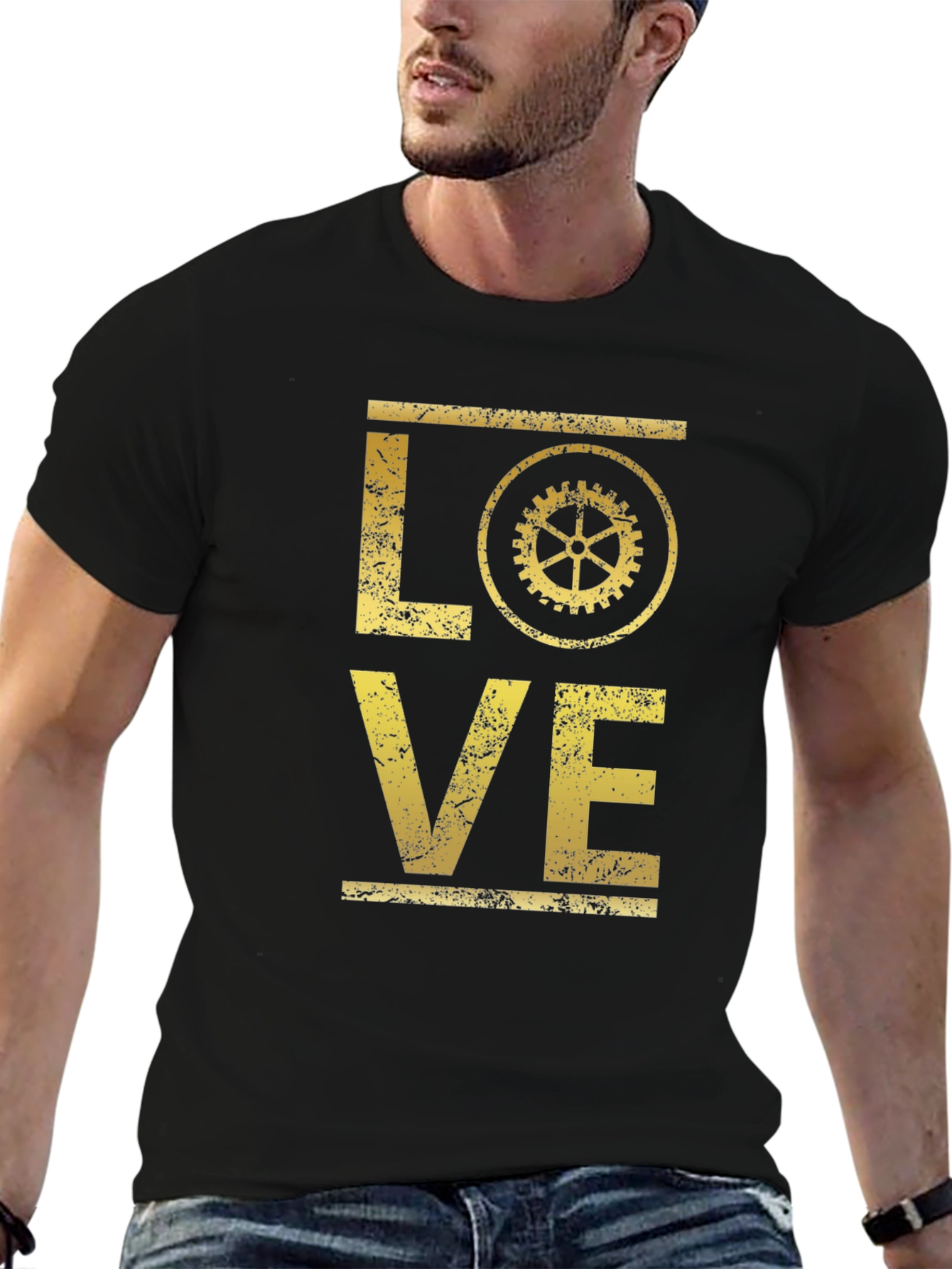 Steampunk Love Graphic T-Shirt - Distressed Gold Print