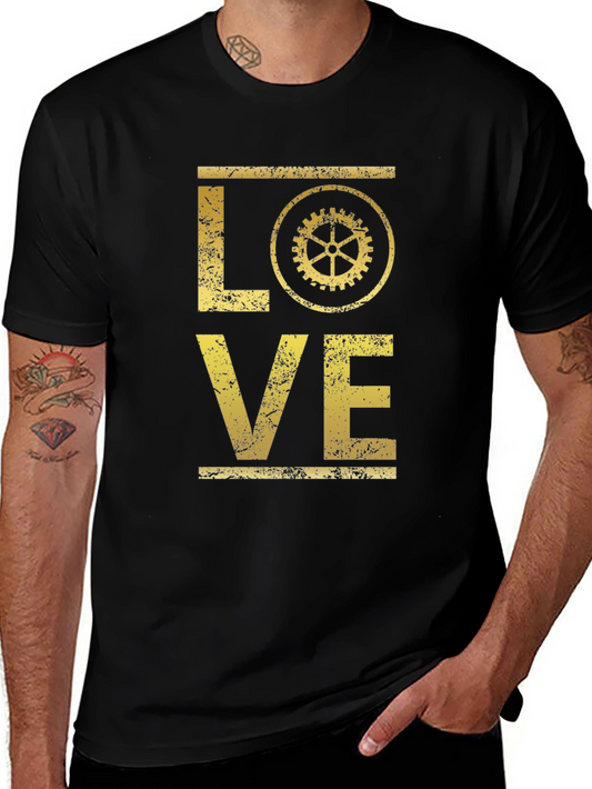 Steampunk Love Graphic T-Shirt - Distressed Gold Print