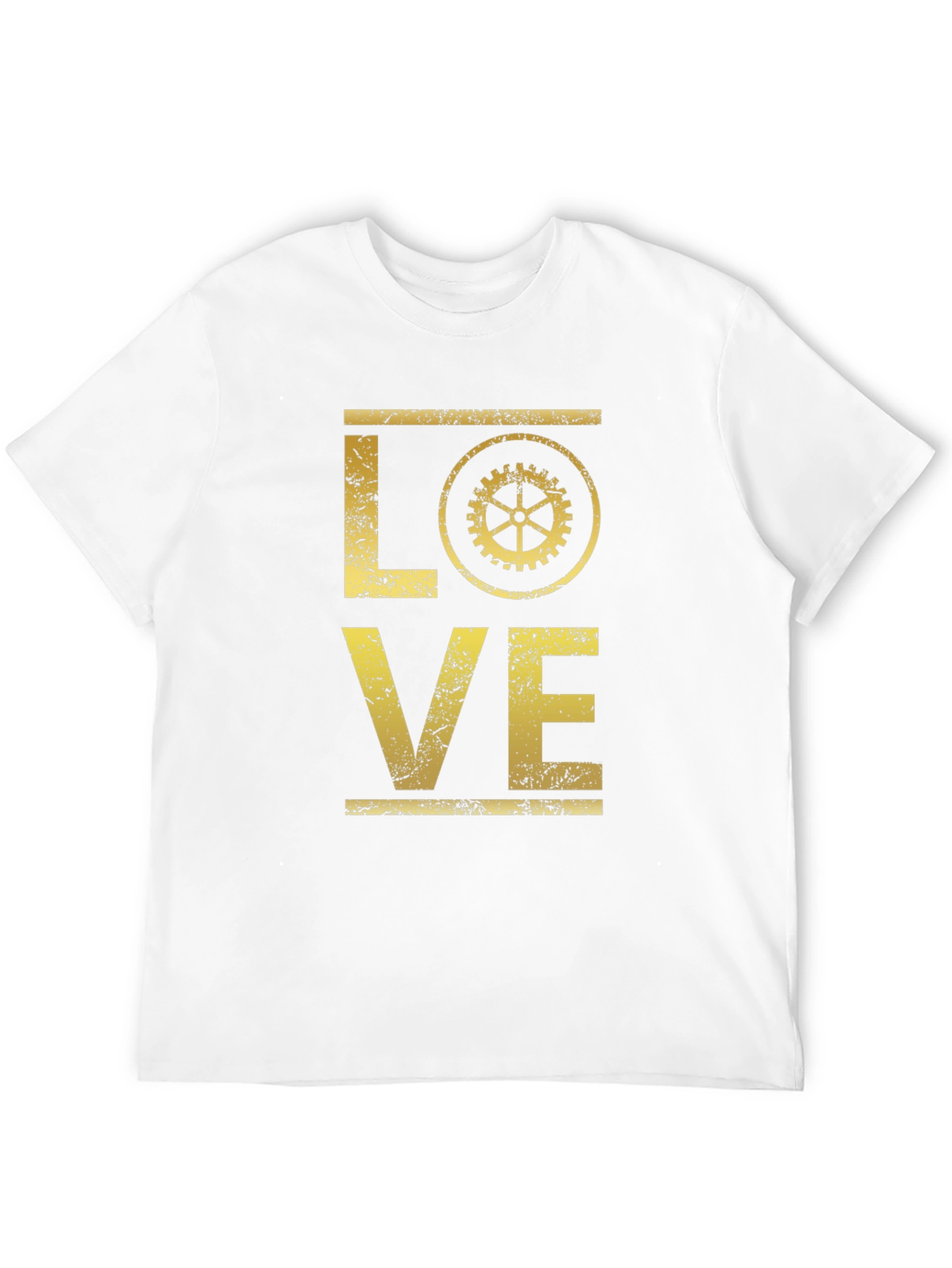 Steampunk Love Graphic T-Shirt - Distressed Gold Print