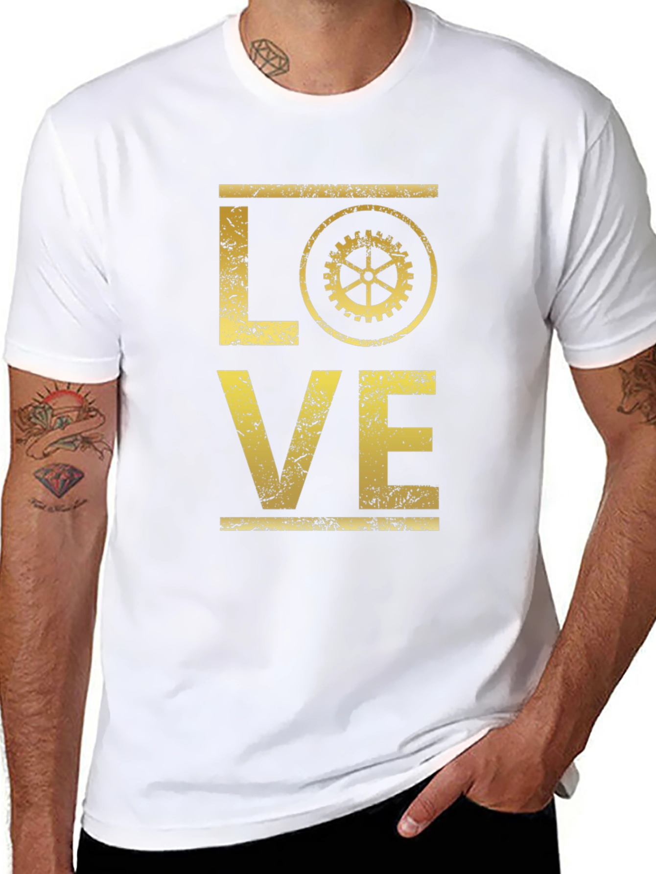 Steampunk Love Graphic T-Shirt - Distressed Gold Print
