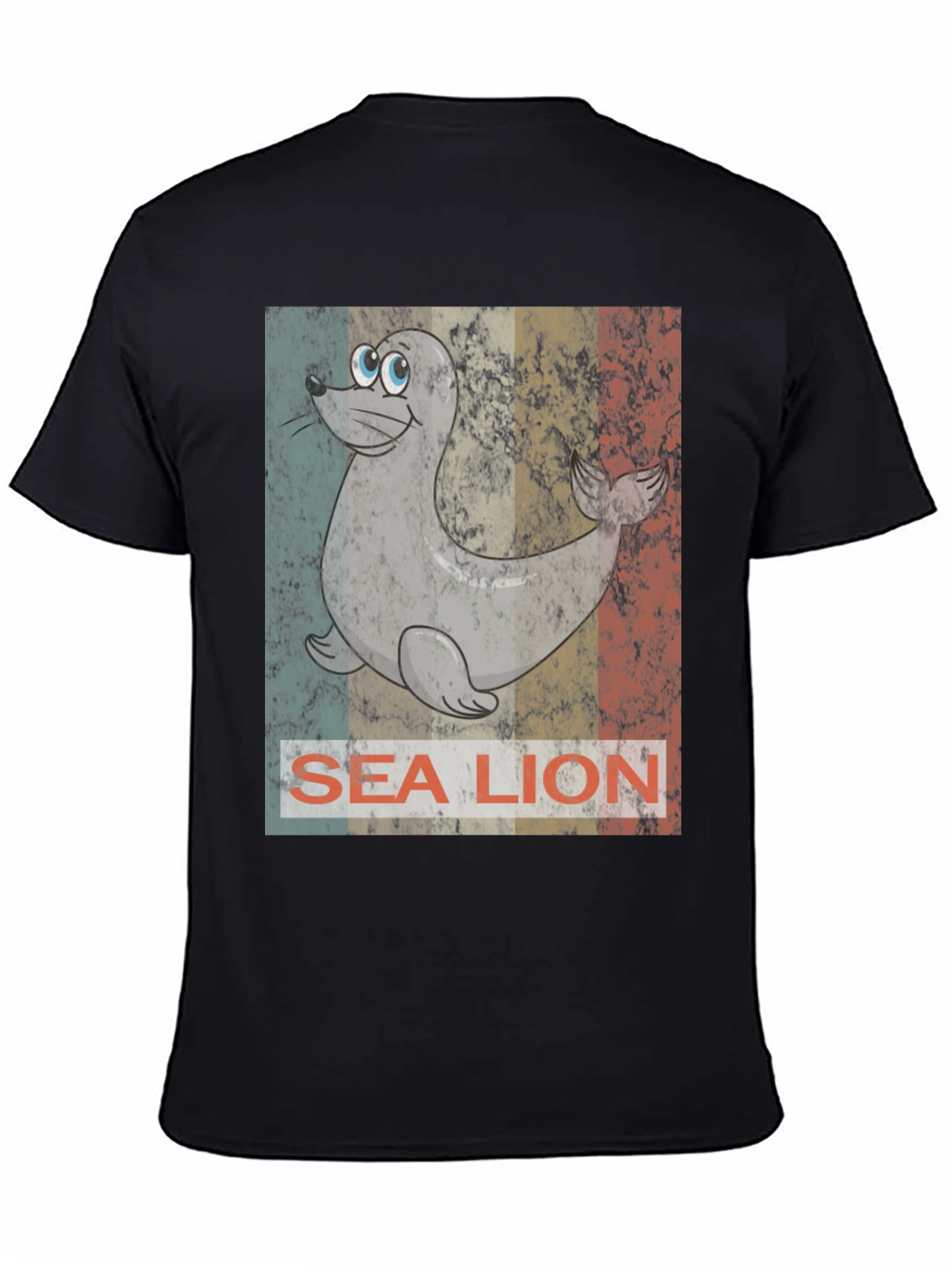 Sea Lion Graphic Tee - Retro Style Black T-Shirt