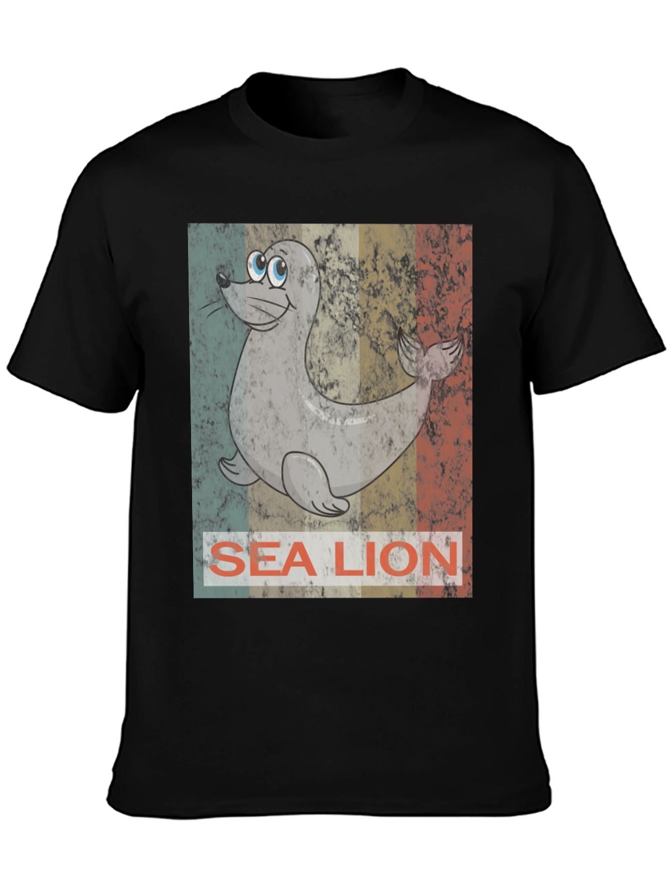 Sea Lion Graphic Tee - Retro Style Black T-Shirt