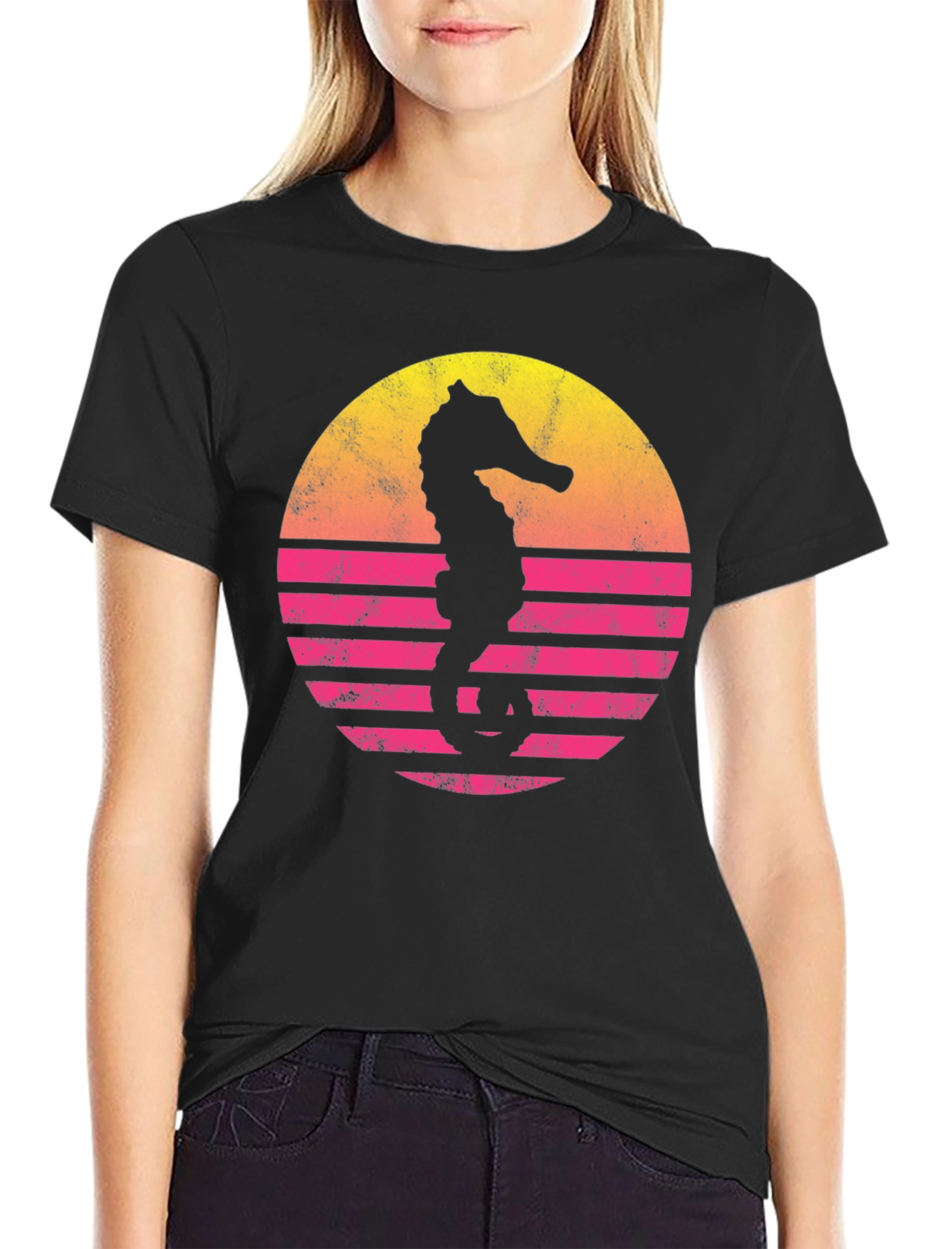 Retro Sunset Seahorse T-Shirt