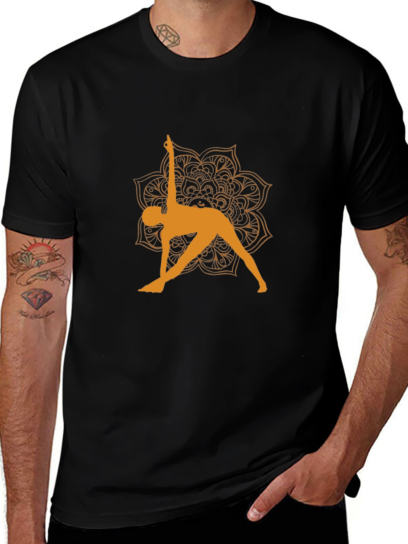 Yoga Pose Graphic Tee - Black Cotton T-Shirt
