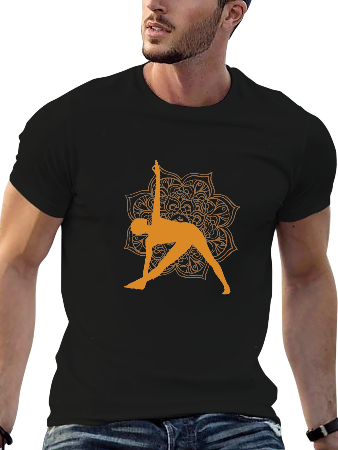 Yoga Pose Graphic Tee - Black Cotton T-Shirt