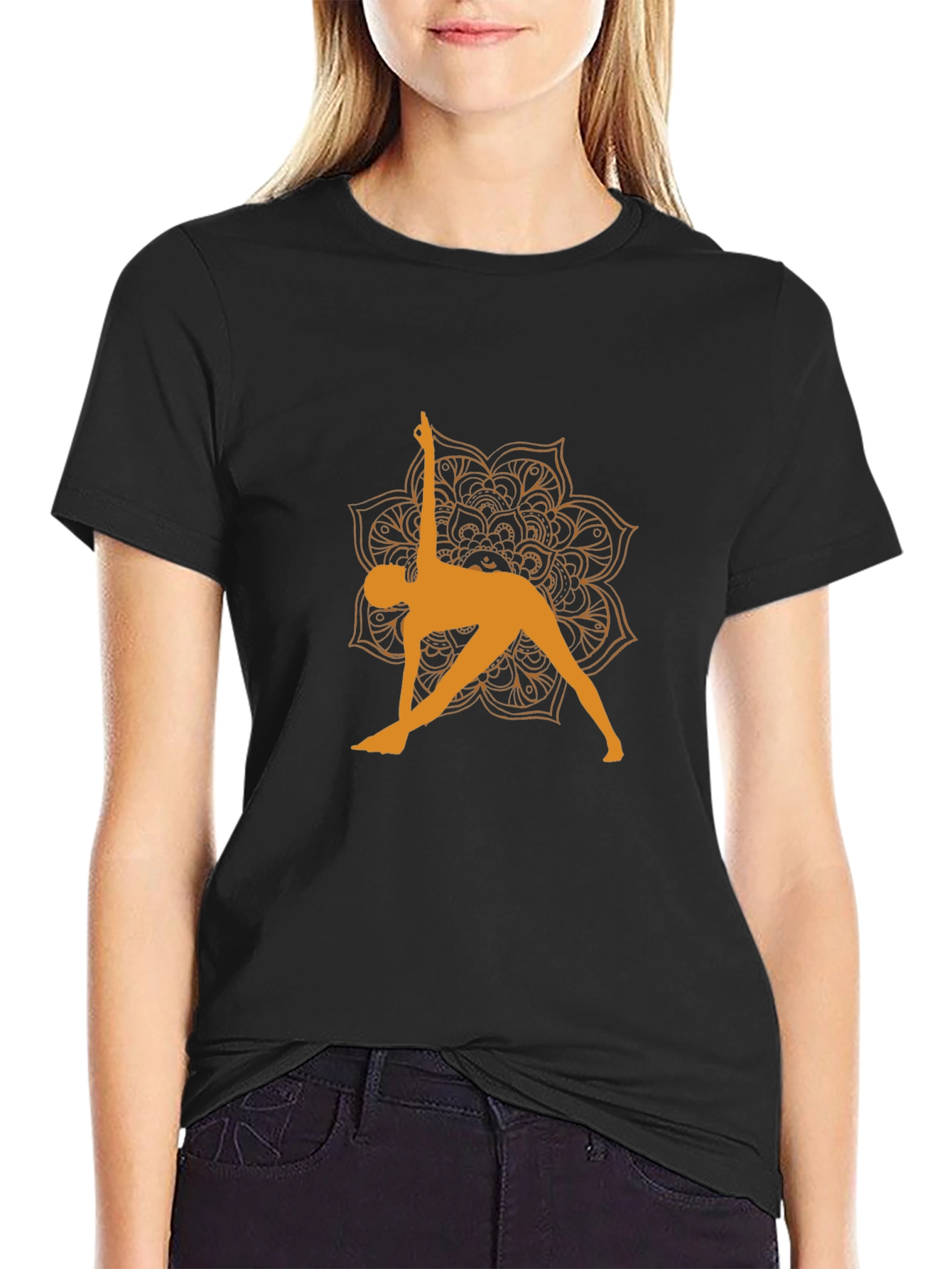 Yoga Pose Graphic Tee - Black Cotton T-Shirt