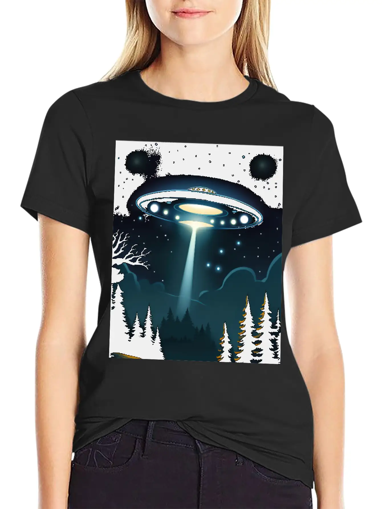 UFO Over Forest Relaxed Everyday Tee – Lightweight And Durable Cotton