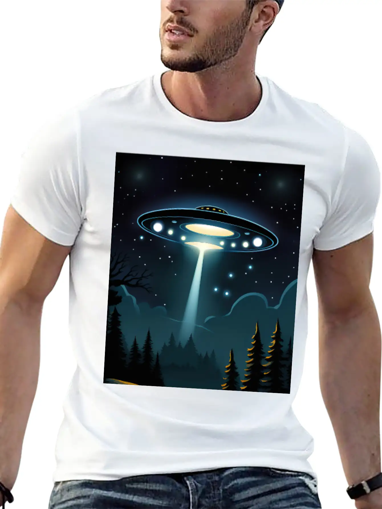 UFO Over Forest Relaxed Everyday Tee – Lightweight And Durable Cotton