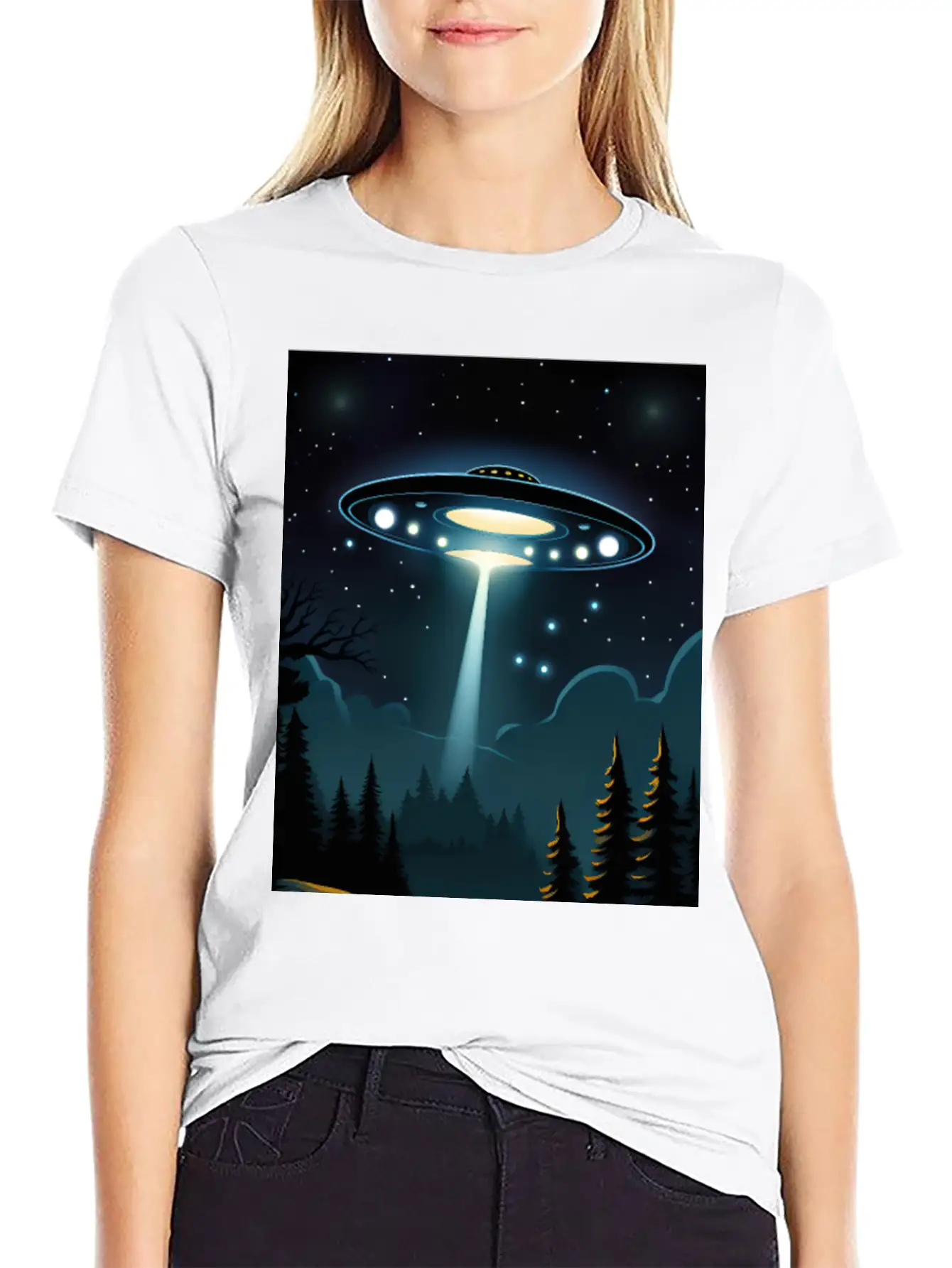 UFO Over Forest Relaxed Everyday Tee – Lightweight And Durable Cotton