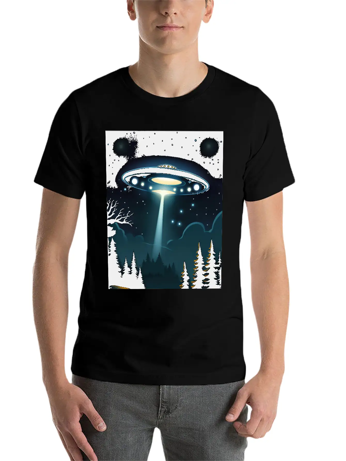 UFO Over Forest Relaxed Everyday Tee – Lightweight And Durable Cotton