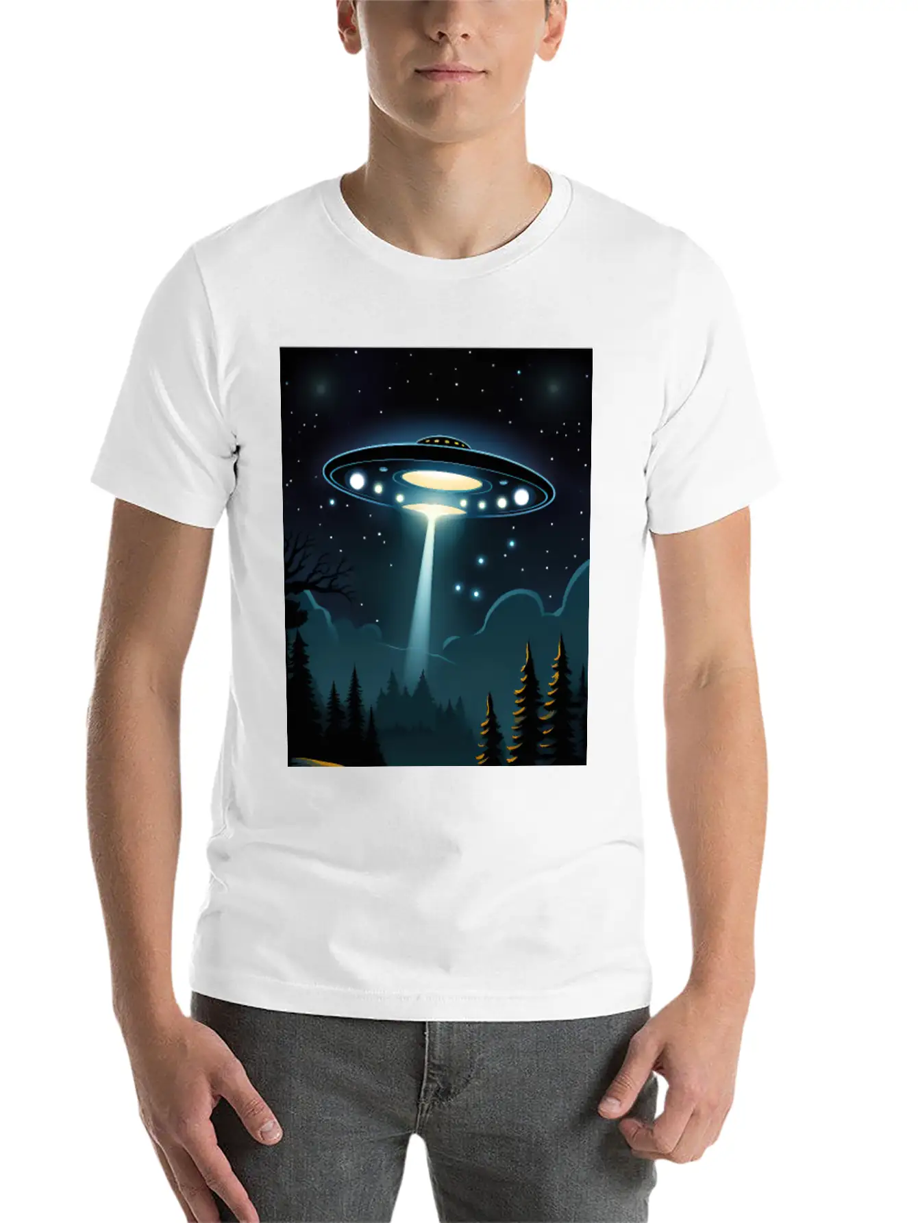 UFO Over Forest Relaxed Everyday Tee – Lightweight And Durable Cotton