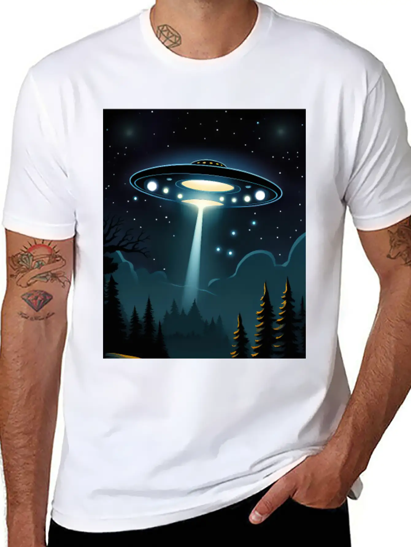 UFO Over Forest Relaxed Everyday Tee – Lightweight And Durable Cotton