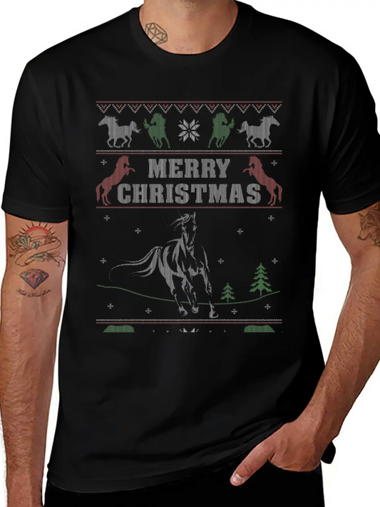 Ugly Christmas Sweater For Horse Lover Timeless Short Sleeve Tee – Comfy And Minimalist Design