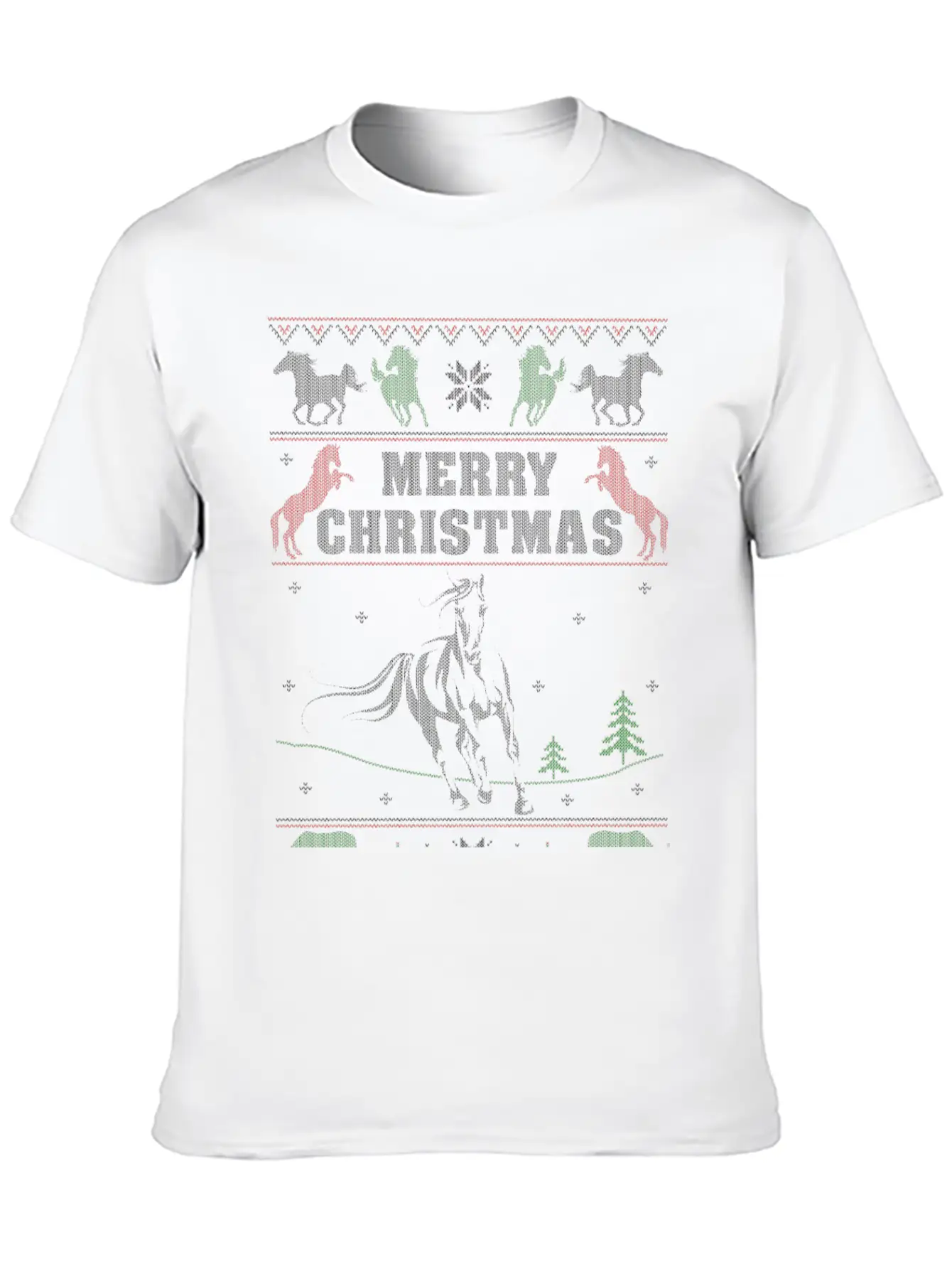 Ugly Christmas Sweater For Horse Lover Timeless Short Sleeve Tee – Comfy And Minimalist Design