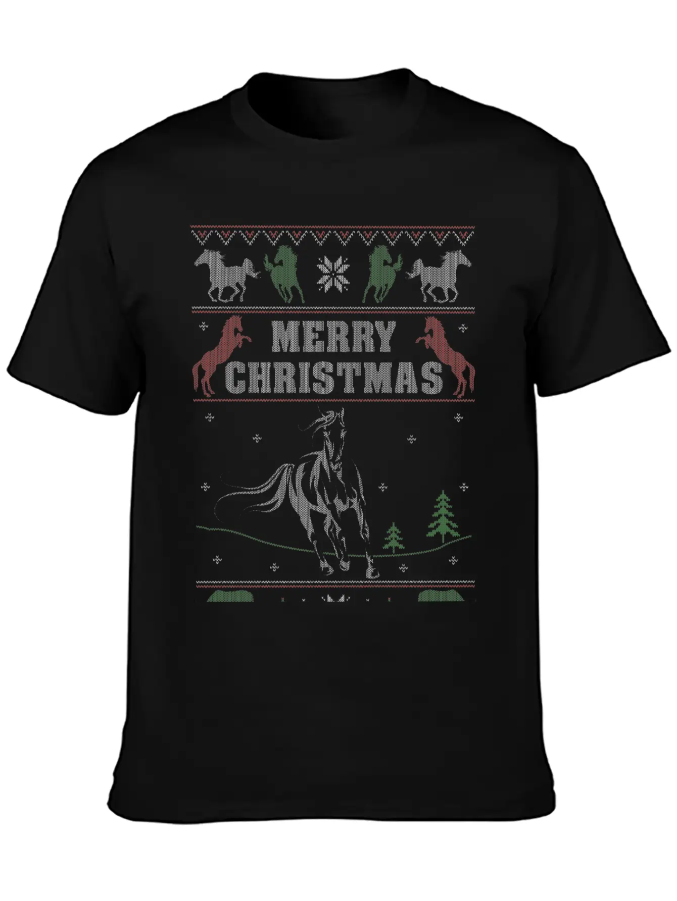 Ugly Christmas Sweater For Horse Lover Timeless Short Sleeve Tee – Comfy And Minimalist Design