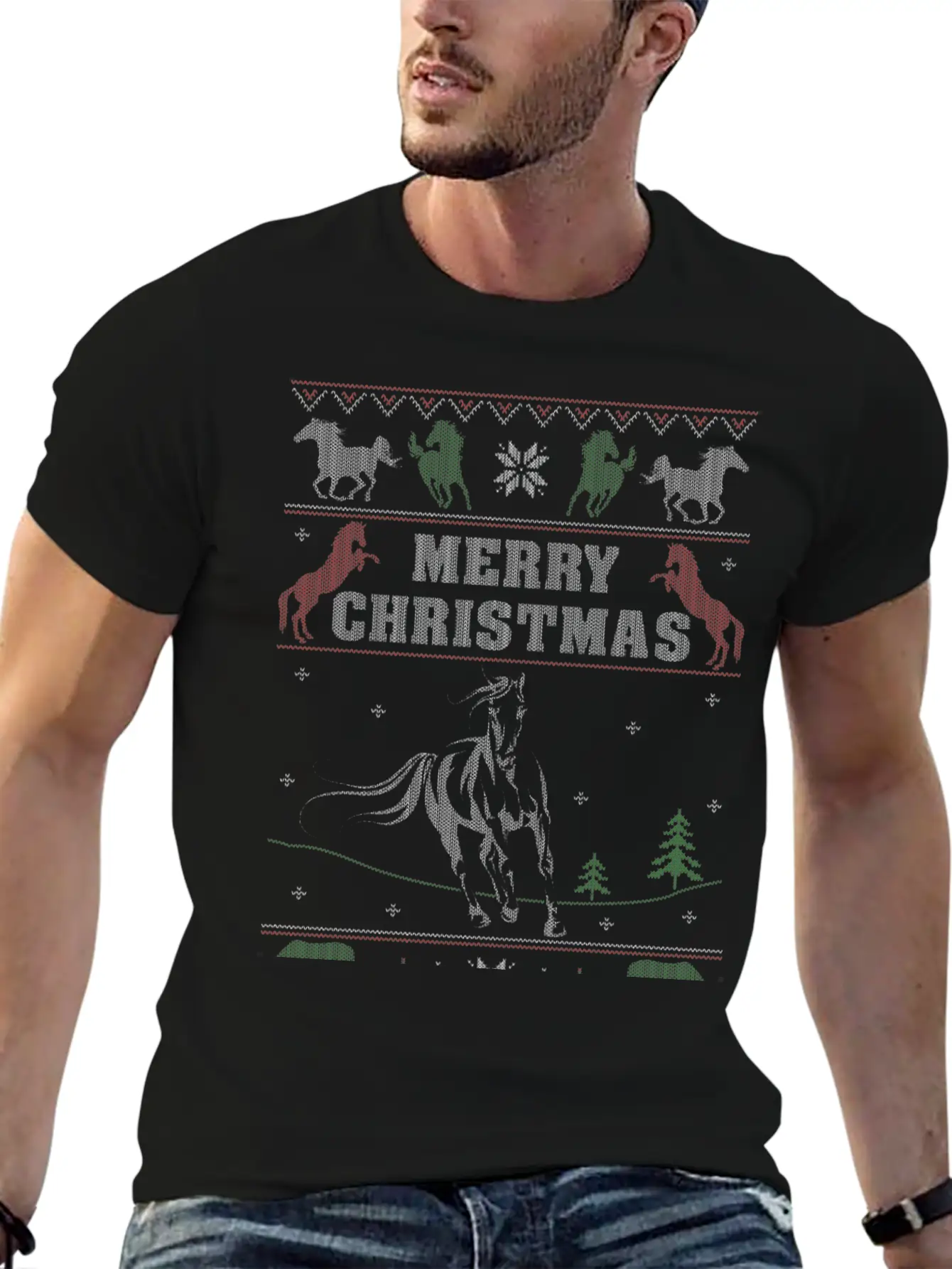 Ugly Christmas Sweater For Horse Lover Timeless Short Sleeve Tee – Comfy And Minimalist Design