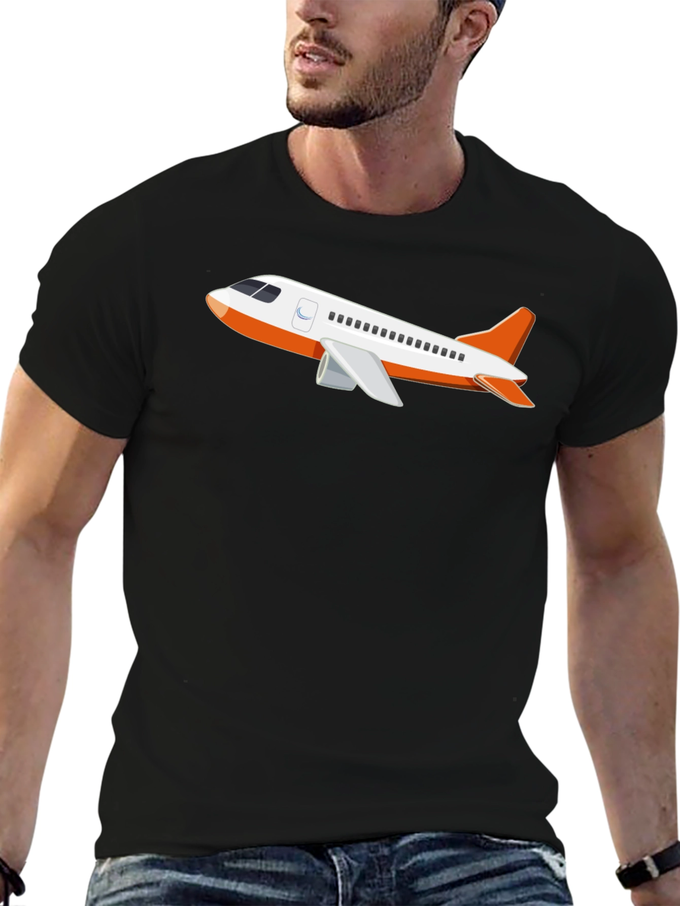 Airplane Graphic T-Shirt - Black Crew Neck Tee