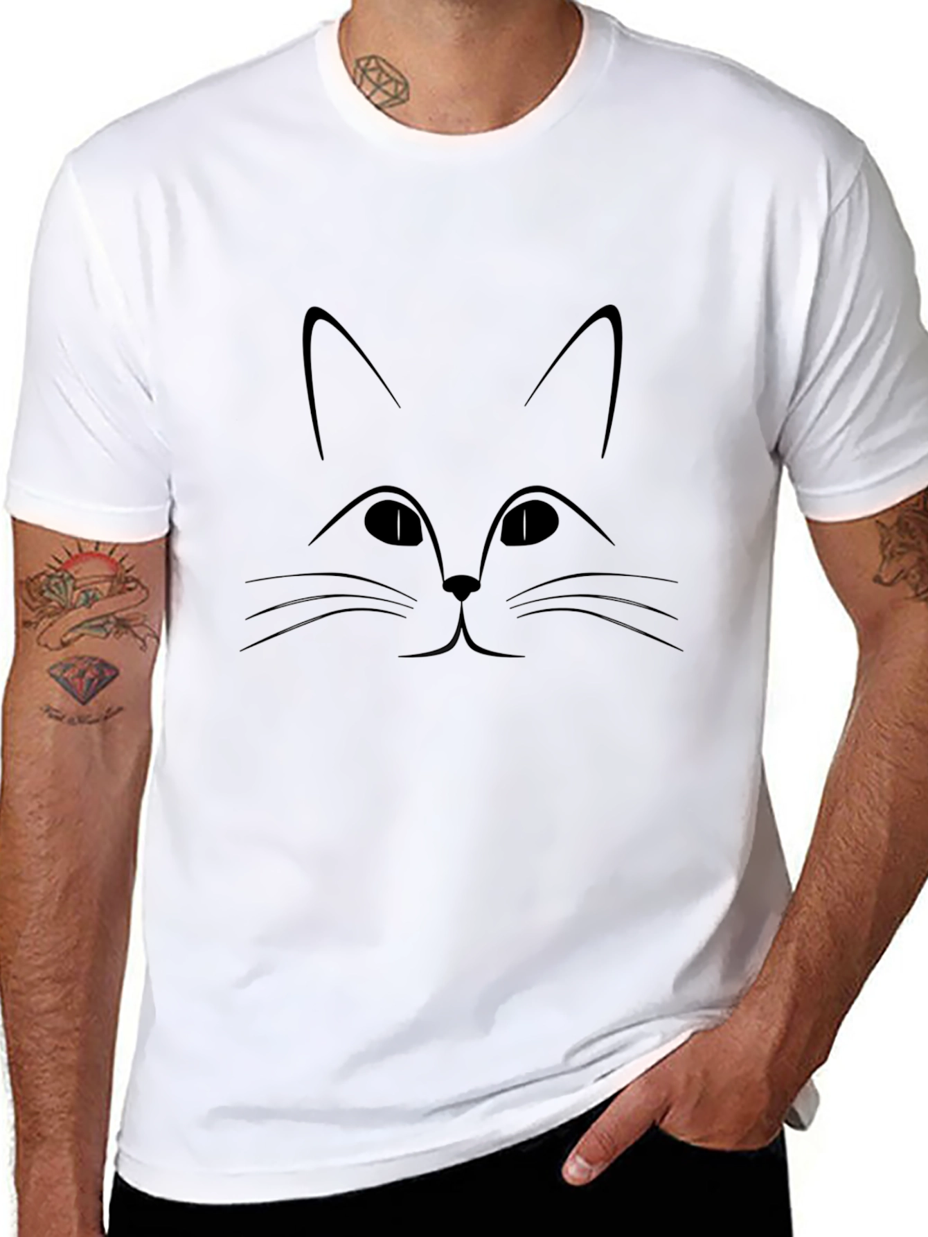 Minimalist Cat Face Black Graphic Tee
