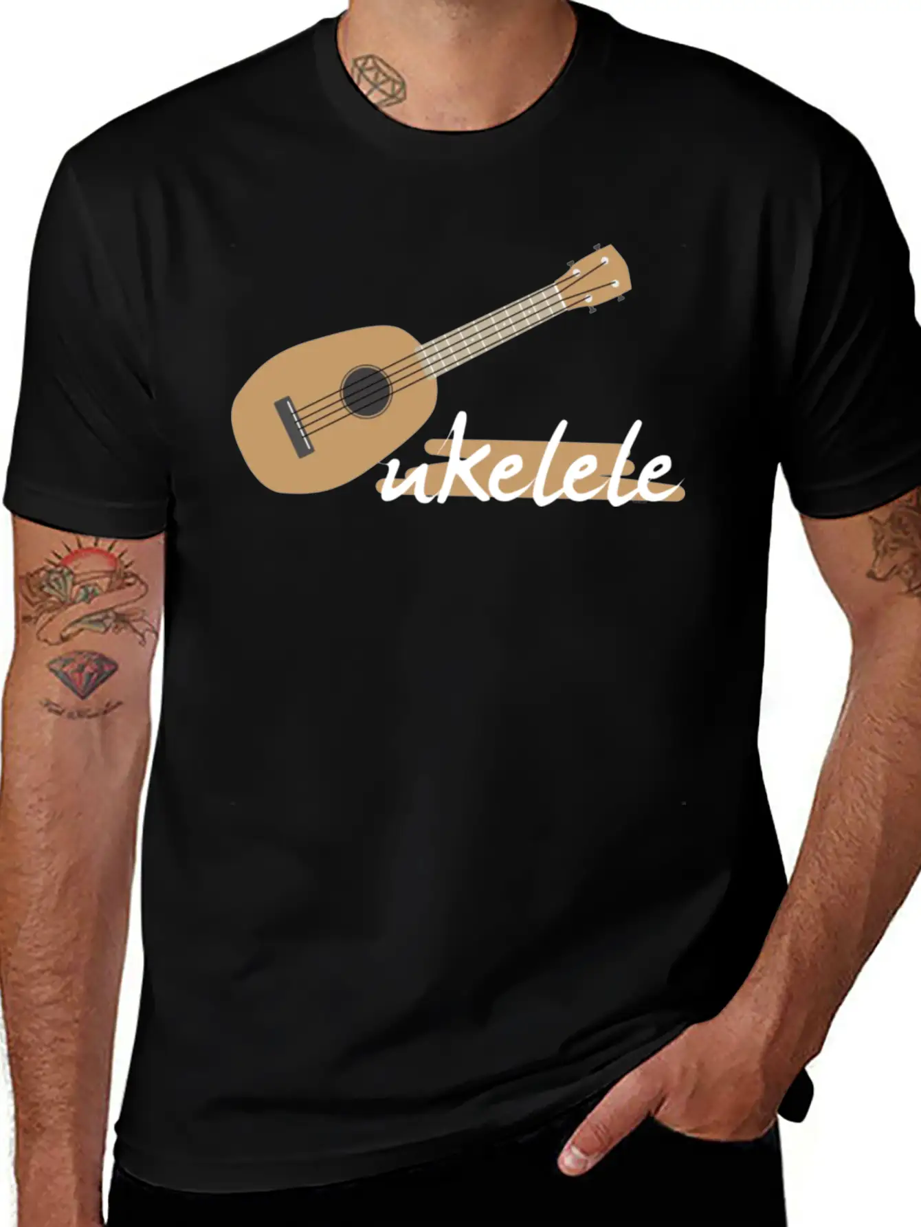 Ukelele Player Music Musical Instrument Musician Unisex Short Sleeve Soft Cotton T-Shirt – Casual Everyday Wear