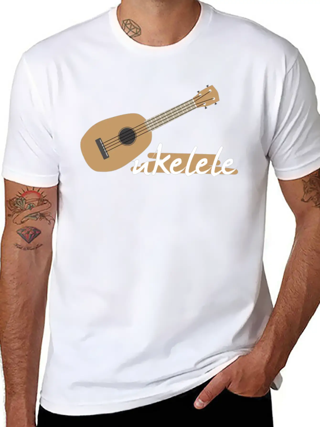 Ukelele Player Music Musical Instrument Musician Unisex Short Sleeve Soft Cotton T-Shirt – Casual Everyday Wear