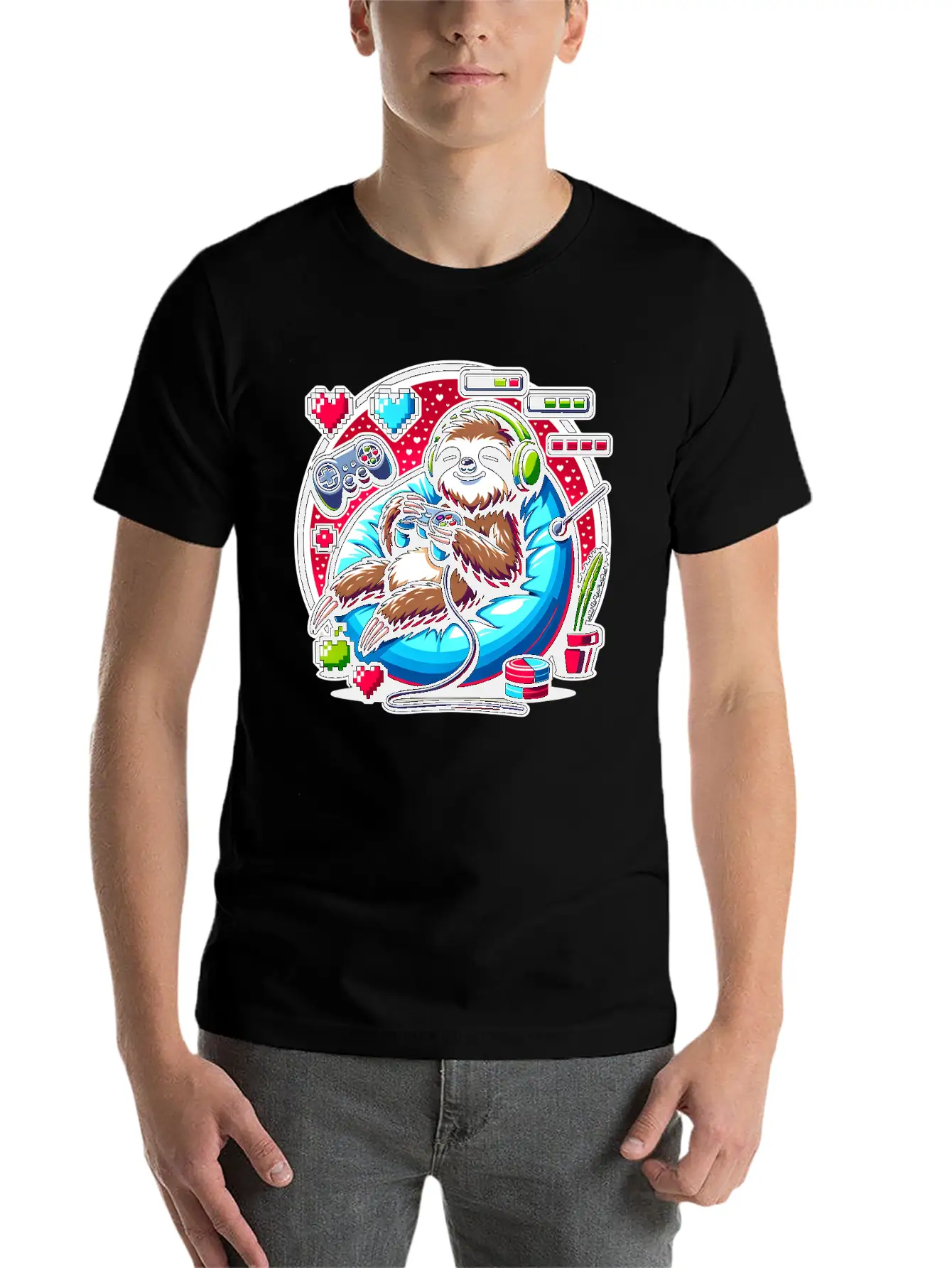 Ultimate Gaming Sloth Relaxation Basic Graphic T-Shirt – Daily Comfort In Soft Cotton