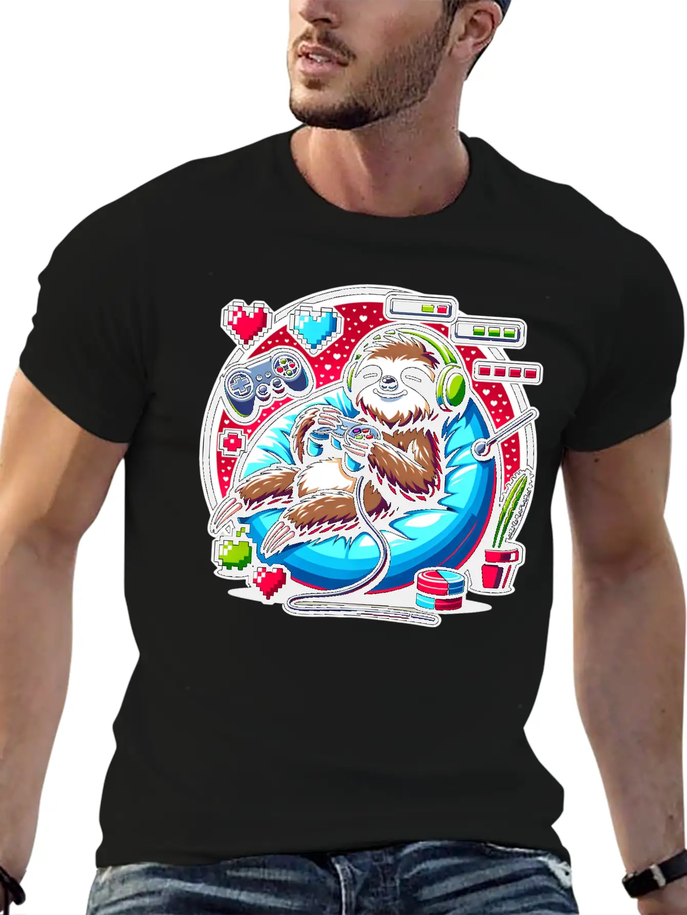 Ultimate Gaming Sloth Relaxation Basic Graphic T-Shirt – Daily Comfort In Soft Cotton