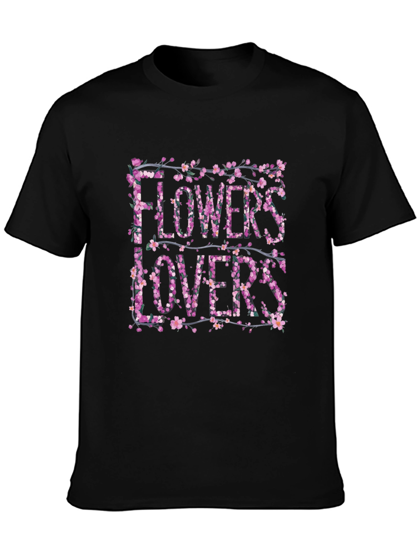 Floral Flowers Lovers Graphic Black T-Shirt