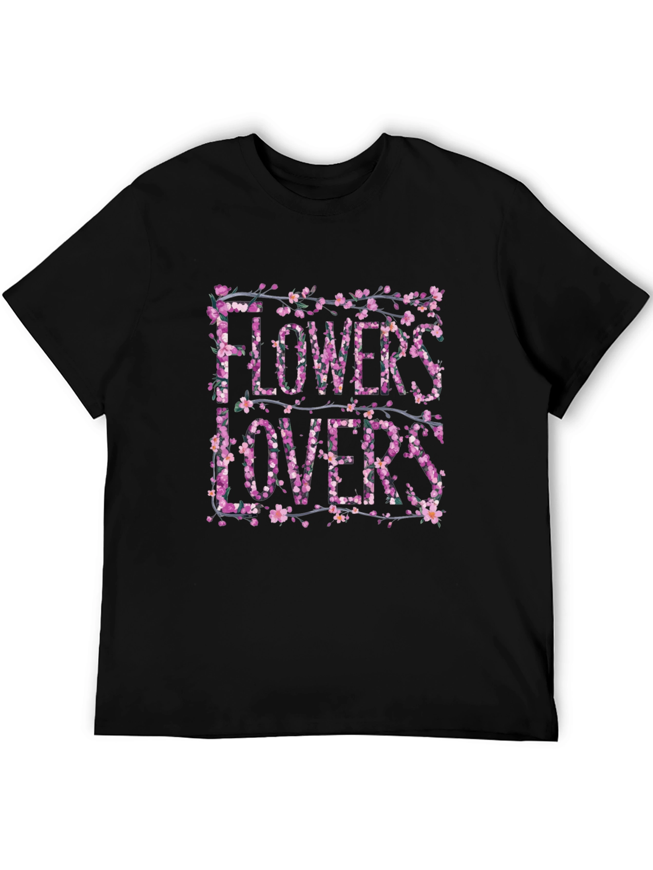Floral Flowers Lovers Graphic Black T-Shirt