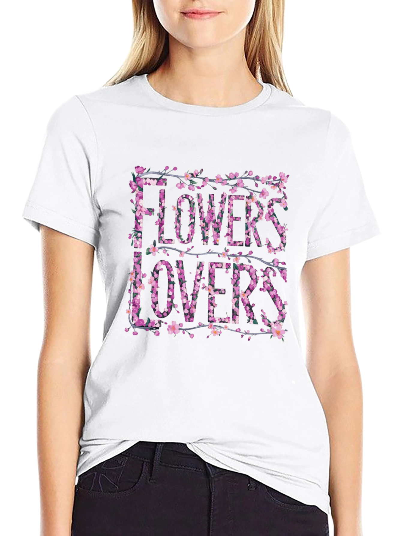 Floral Flowers Lovers Graphic Black T-Shirt