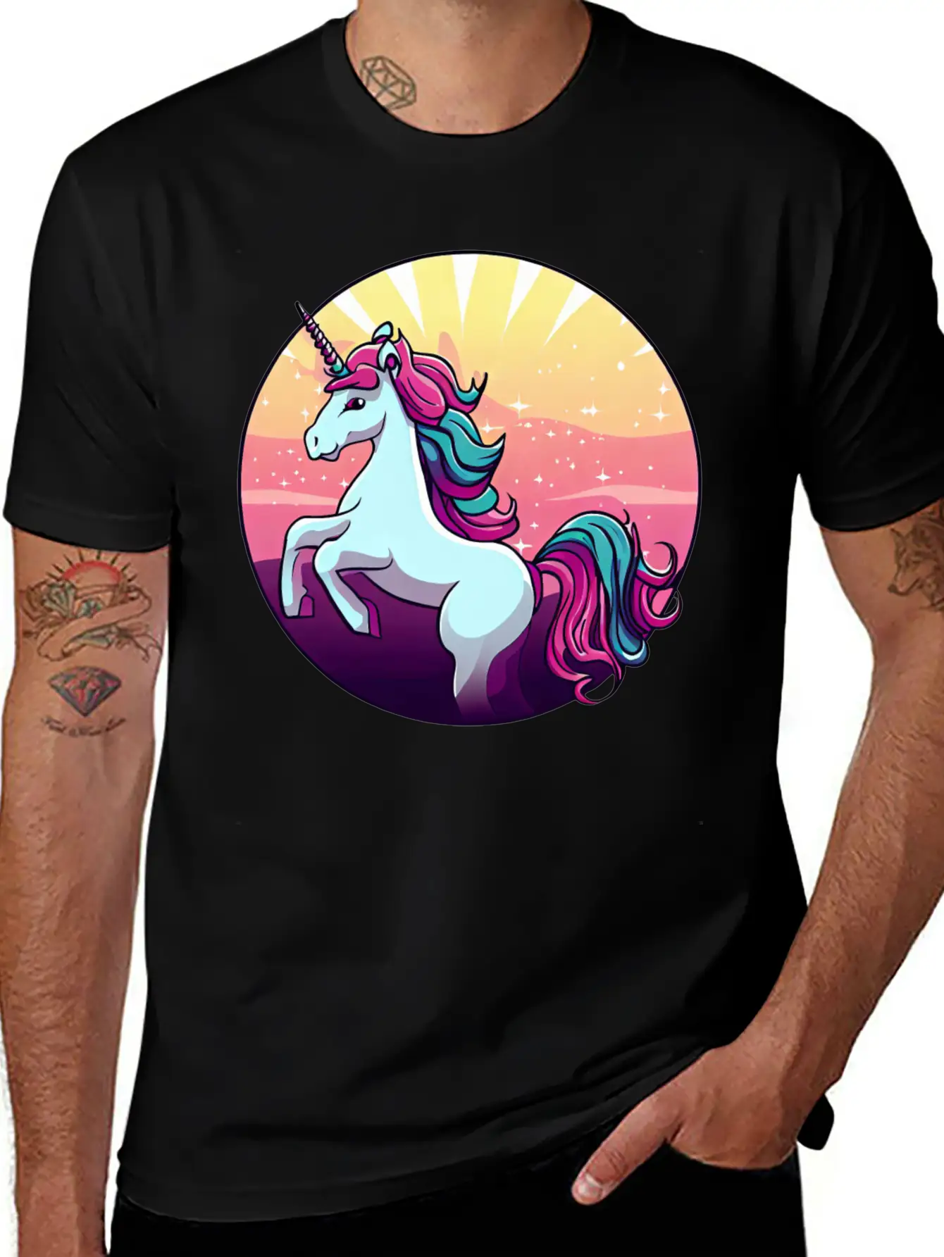 Unicorn Jumps Sunset Comfortable Minimalist Graphic Tee – Summer Style Essential
