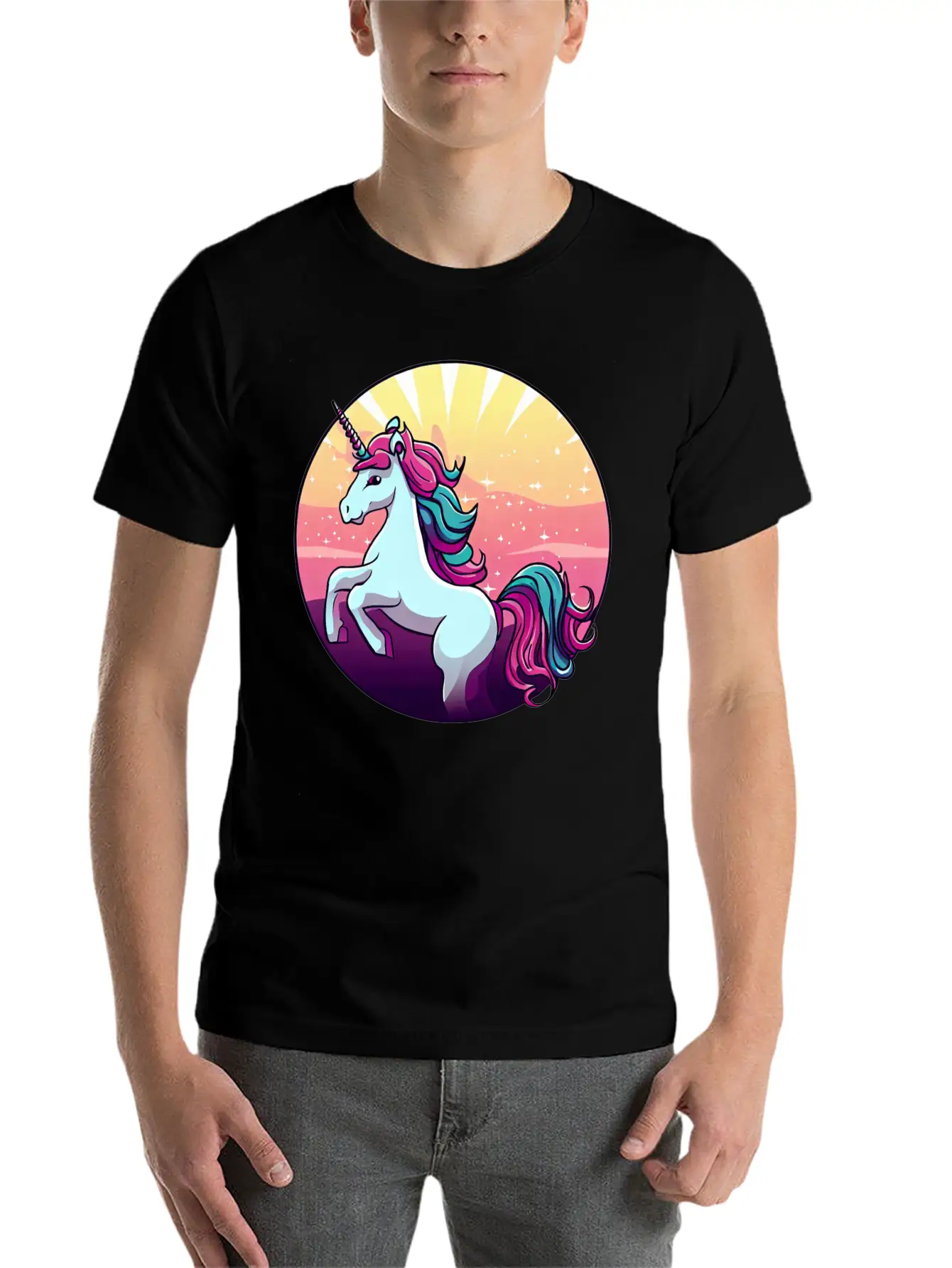 Unicorn Jumps Sunset Comfortable Minimalist Graphic Tee – Summer Style Essential