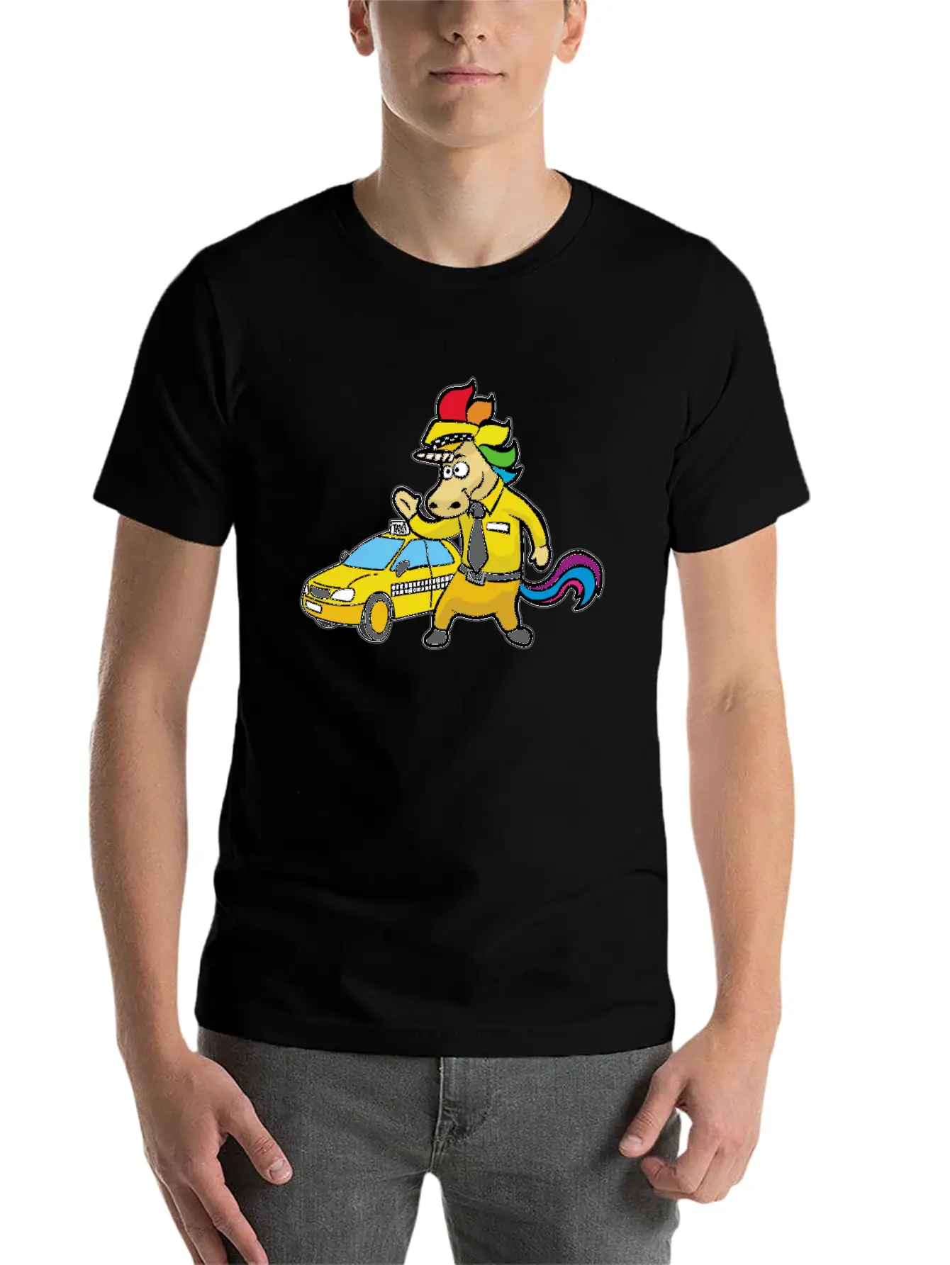 UNICORN TAXI DRIVER CAB DRIVING Unisex Short Sleeve Soft Cotton T-Shirt – Casual Everyday Wear