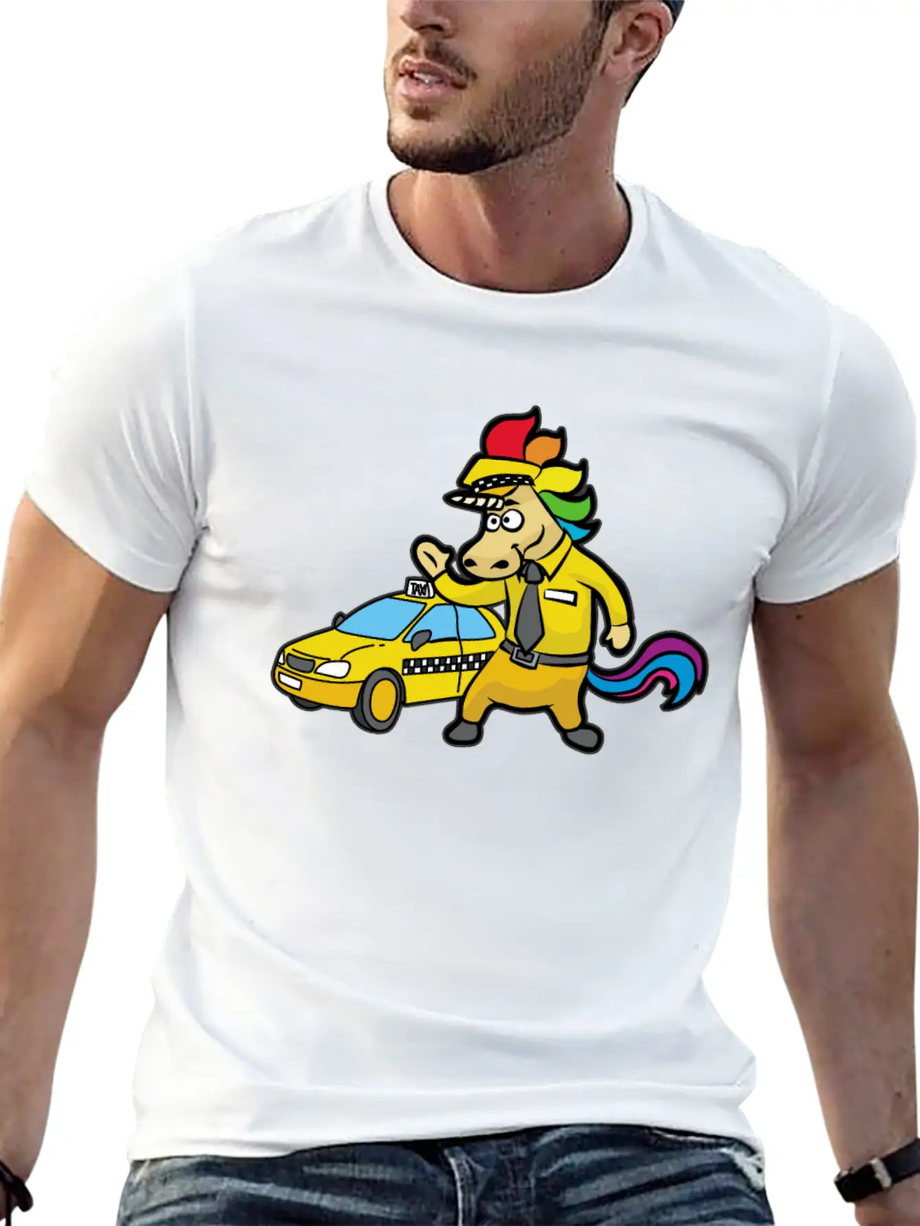 UNICORN TAXI DRIVER CAB DRIVING Unisex Short Sleeve Soft Cotton T-Shirt – Casual Everyday Wear