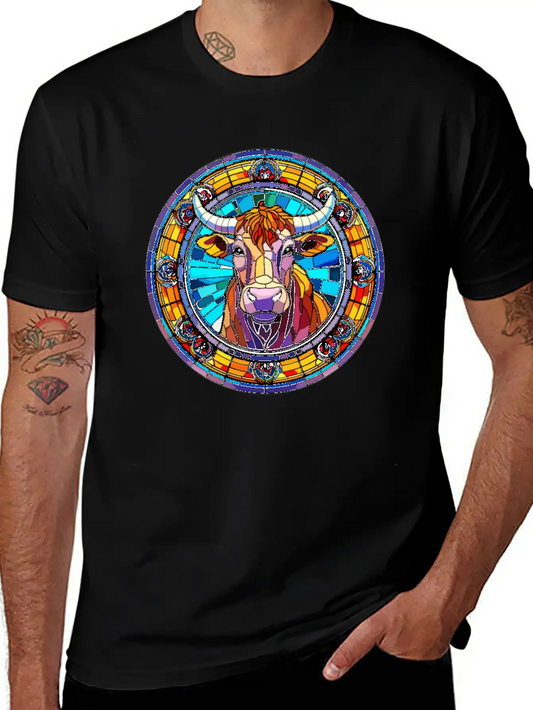 Unique Cow Art Design - Stained Glass Art Comfortable Minimalist Graphic Tee – Summer Style Essential