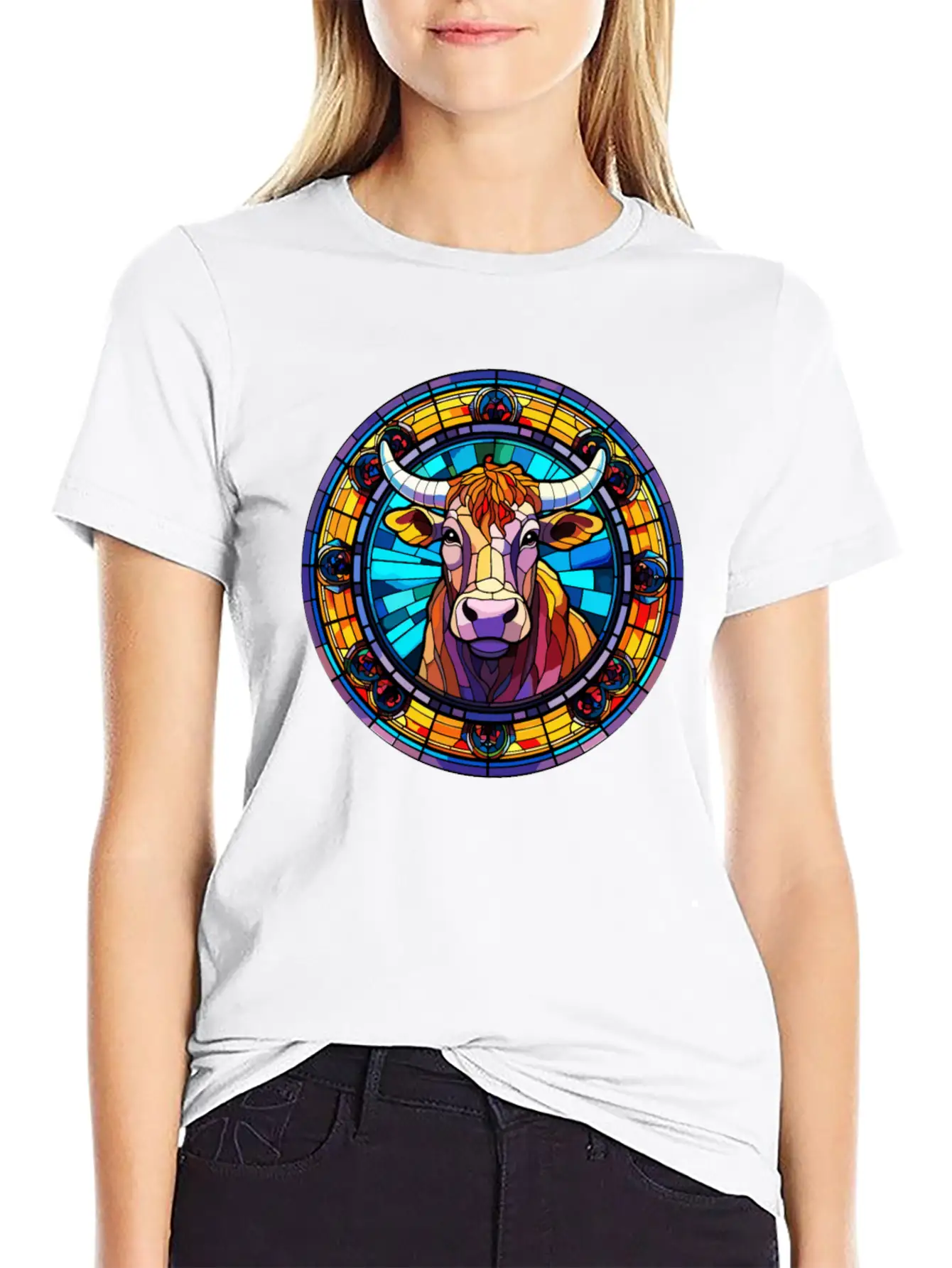 Unique Cow Art Design - Stained Glass Art Comfortable Minimalist Graphic Tee – Summer Style Essential
