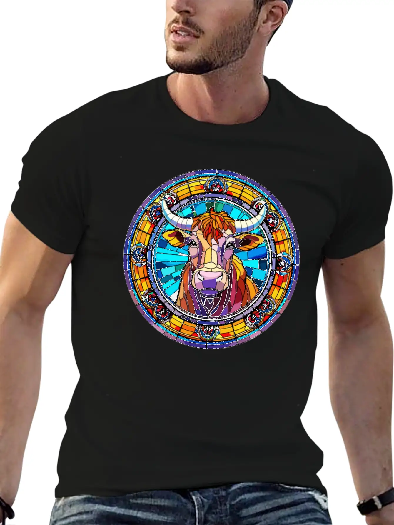 Unique Cow Art Design - Stained Glass Art Comfortable Minimalist Graphic Tee – Summer Style Essential