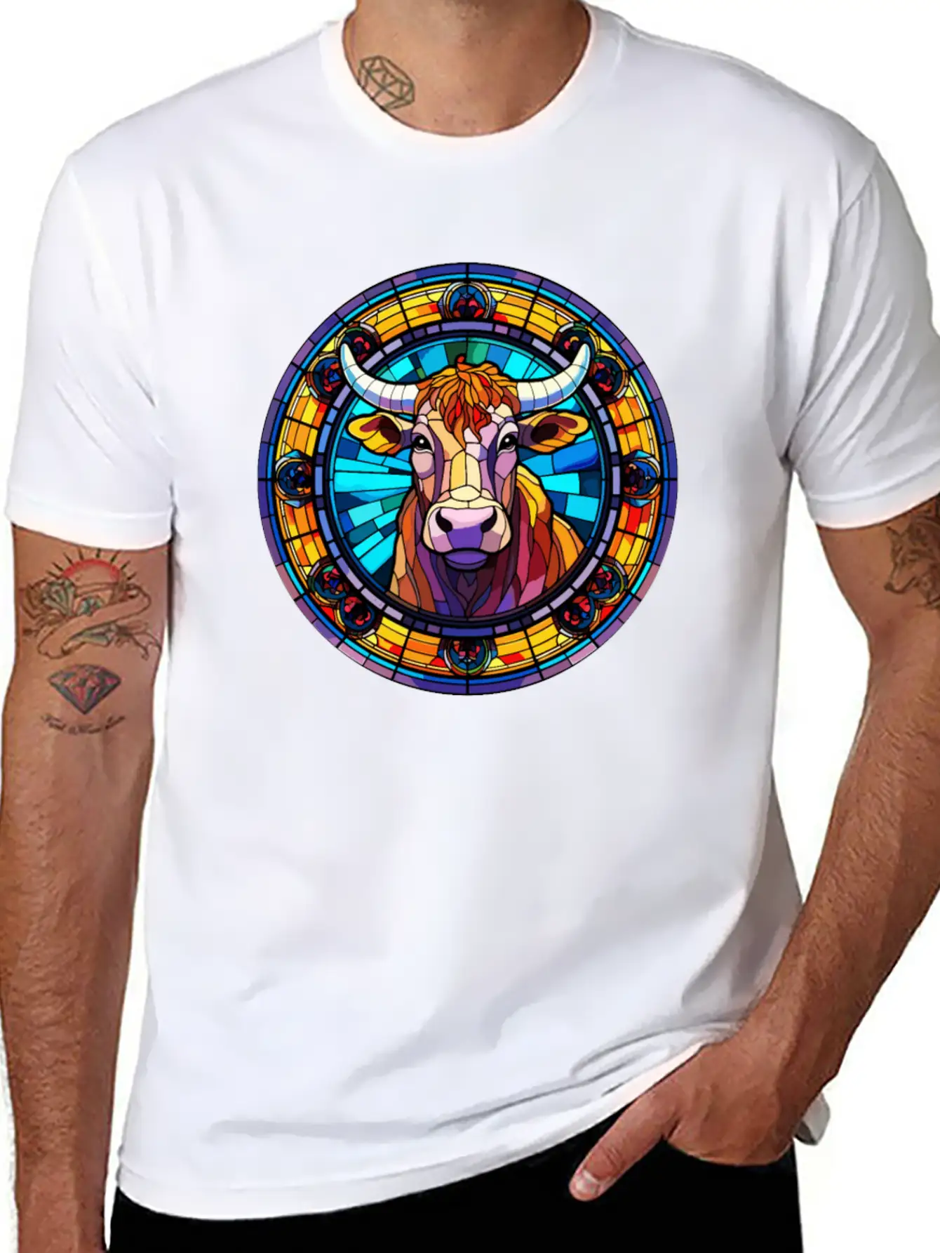 Unique Cow Art Design - Stained Glass Art Comfortable Minimalist Graphic Tee – Summer Style Essential