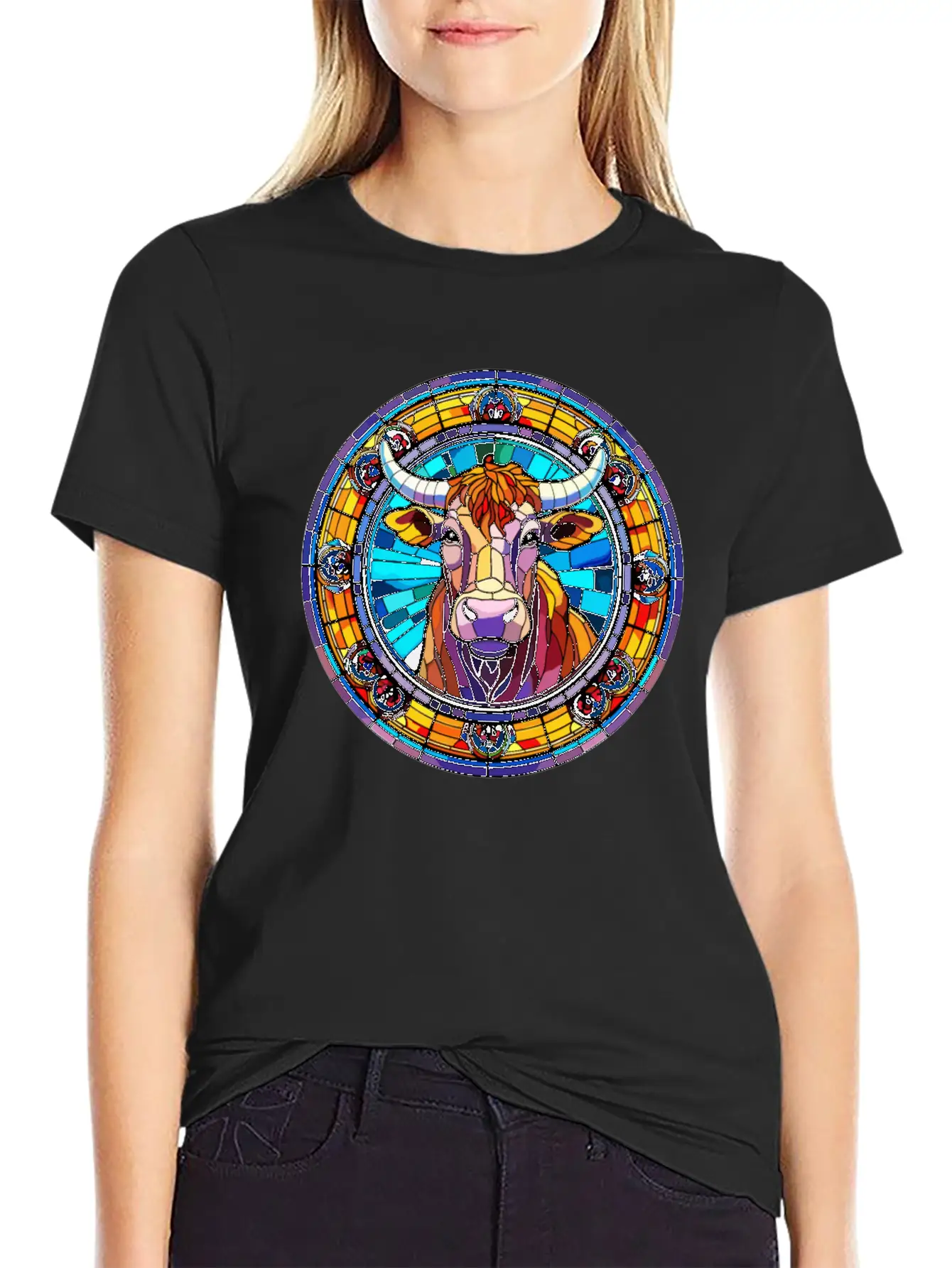Unique Cow Art Design - Stained Glass Art Comfortable Minimalist Graphic Tee – Summer Style Essential