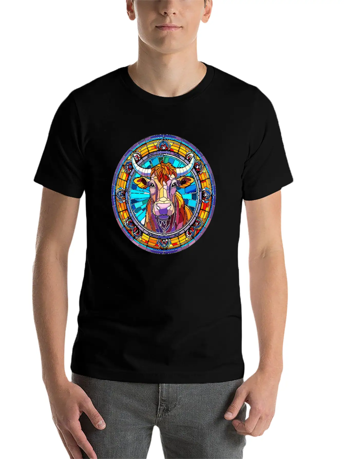 Unique Cow Art Design - Stained Glass Art Comfortable Minimalist Graphic Tee – Summer Style Essential