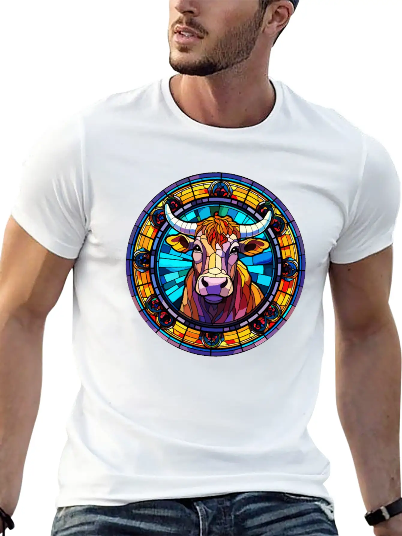Unique Cow Art Design - Stained Glass Art Comfortable Minimalist Graphic Tee – Summer Style Essential