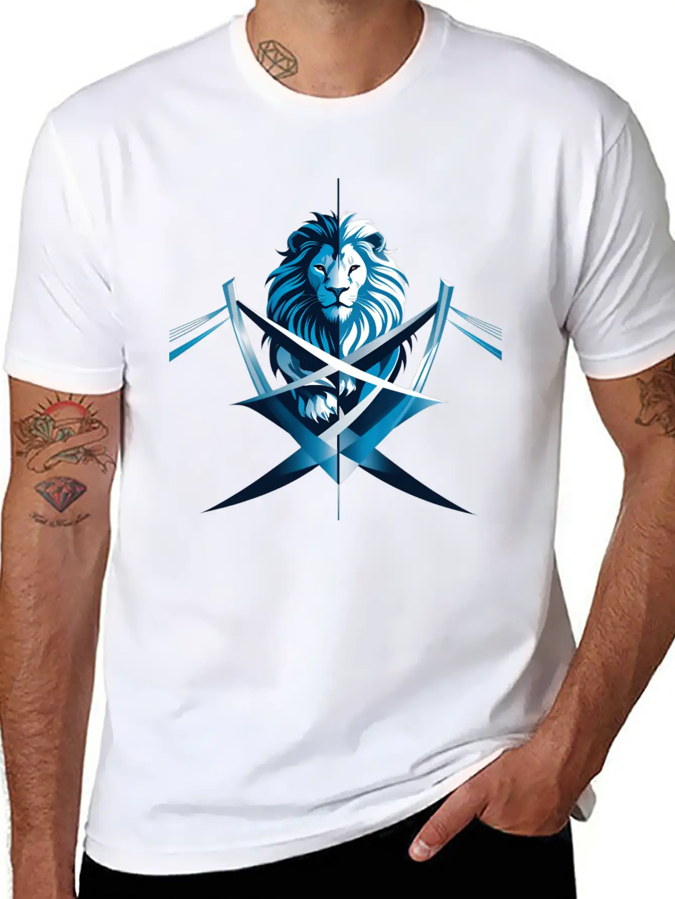 Unity Emblem: Lion And Bridge Intertwined Comfortable Minimalist Graphic Tee – Summer Style Essential