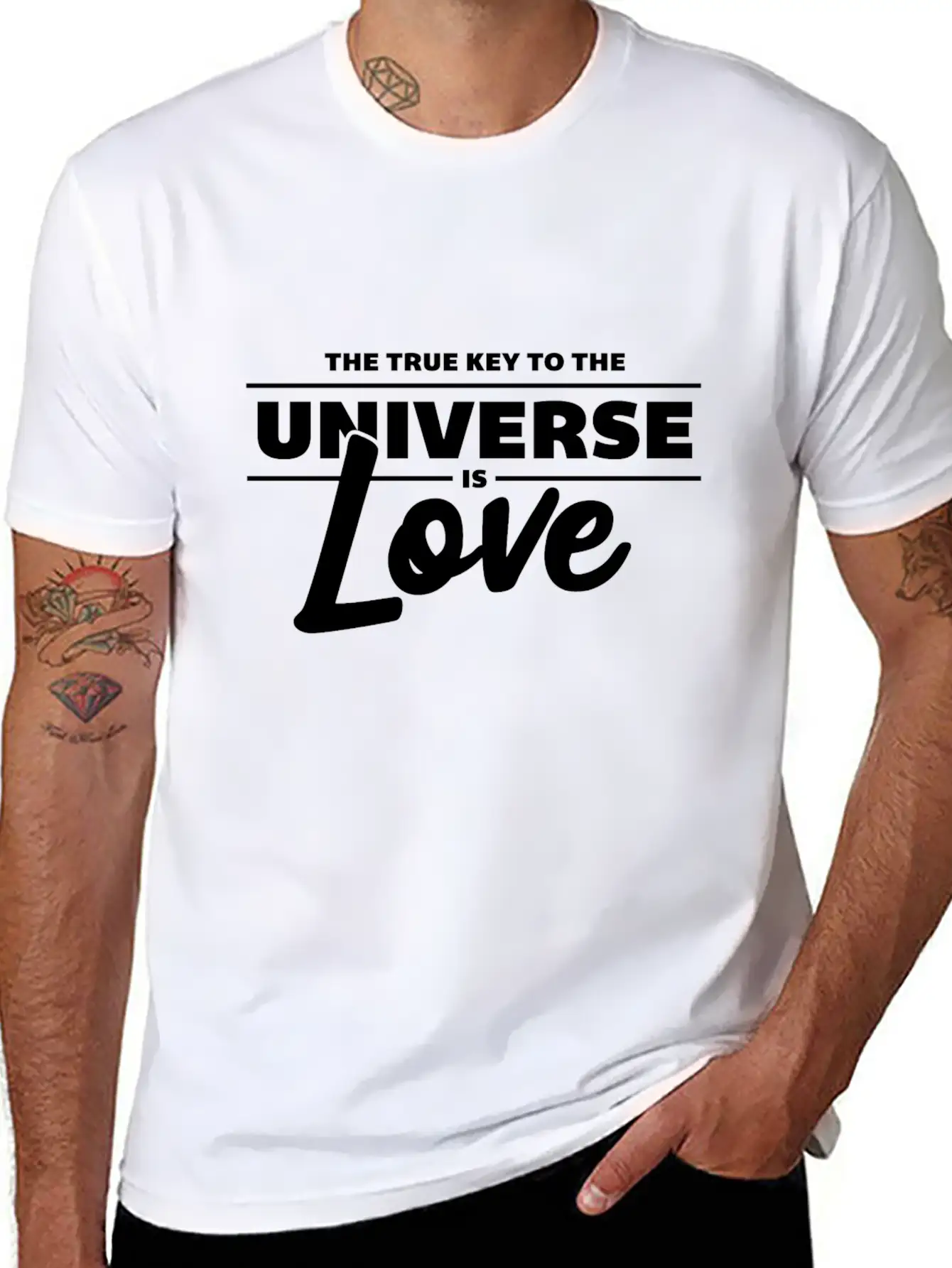 Universe Love Is The Key White Cool Gift Unisex Short Sleeve Soft Cotton T-Shirt – Casual Everyday Wear
