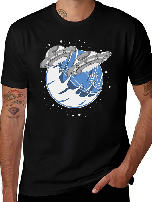 Universe UFO Flying Saucers Comfortable Minimalist Graphic Tee – Summer Style Essential
