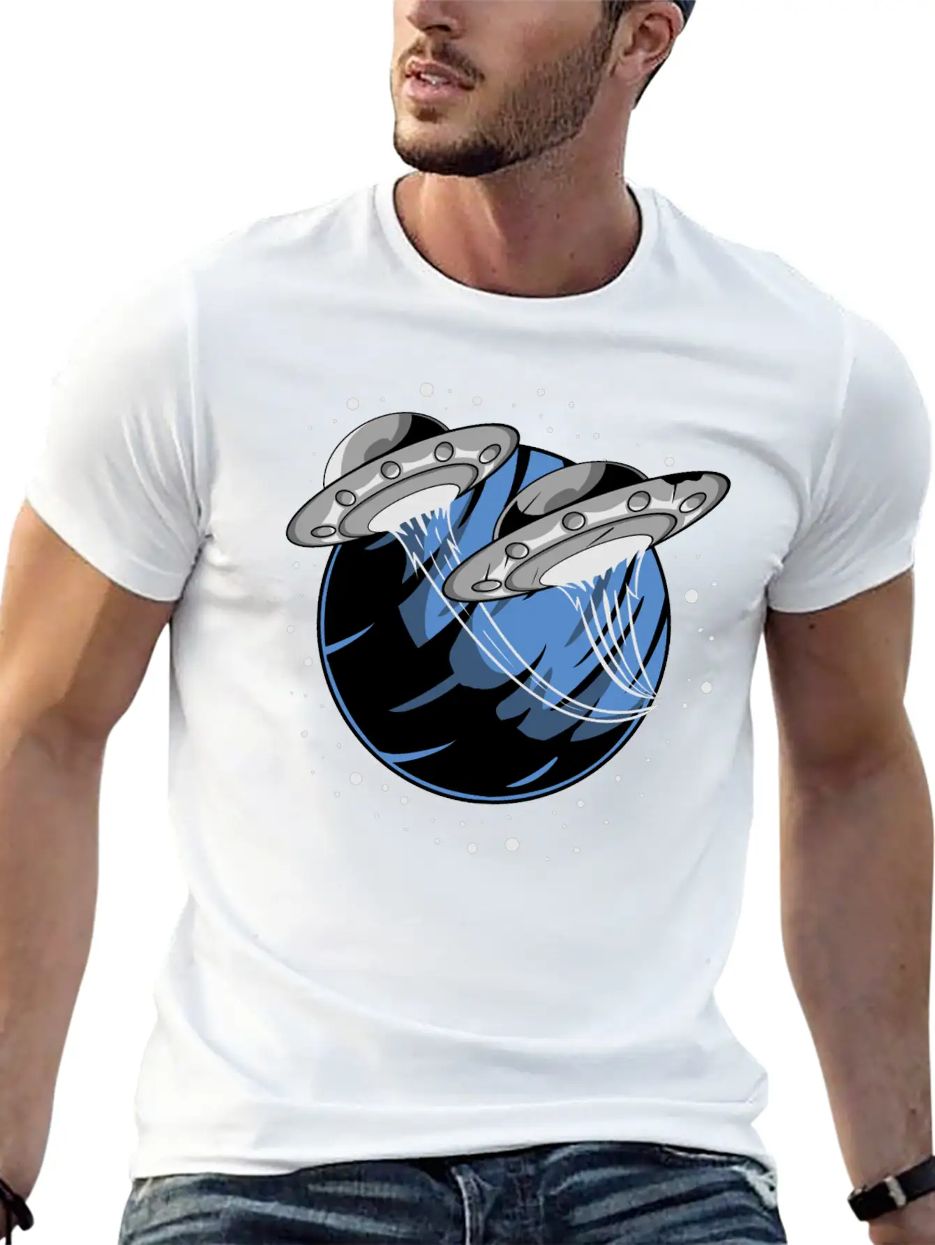 Universe UFO Flying Saucers Comfortable Minimalist Graphic Tee – Summer Style Essential