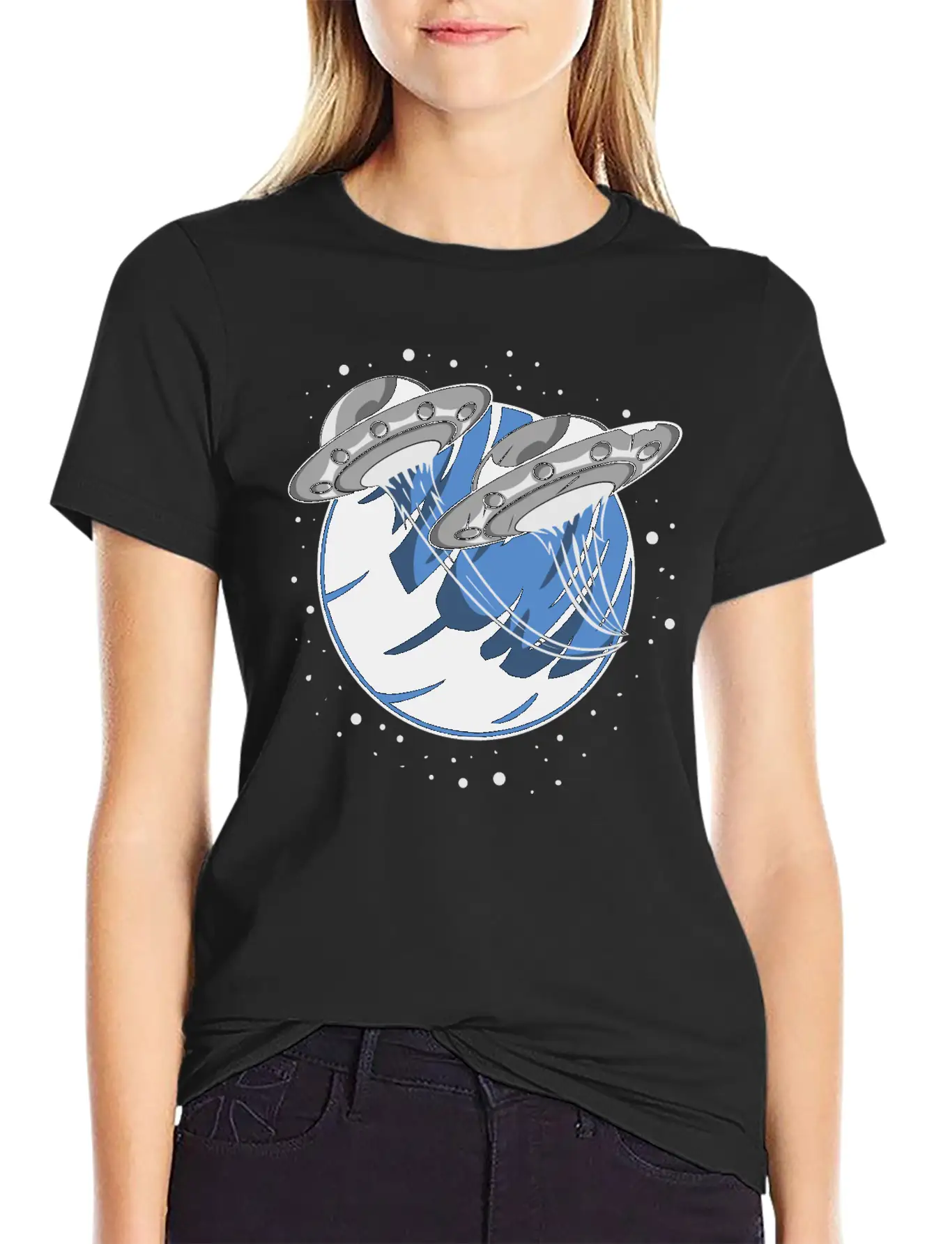 Universe UFO Flying Saucers Comfortable Minimalist Graphic Tee – Summer Style Essential