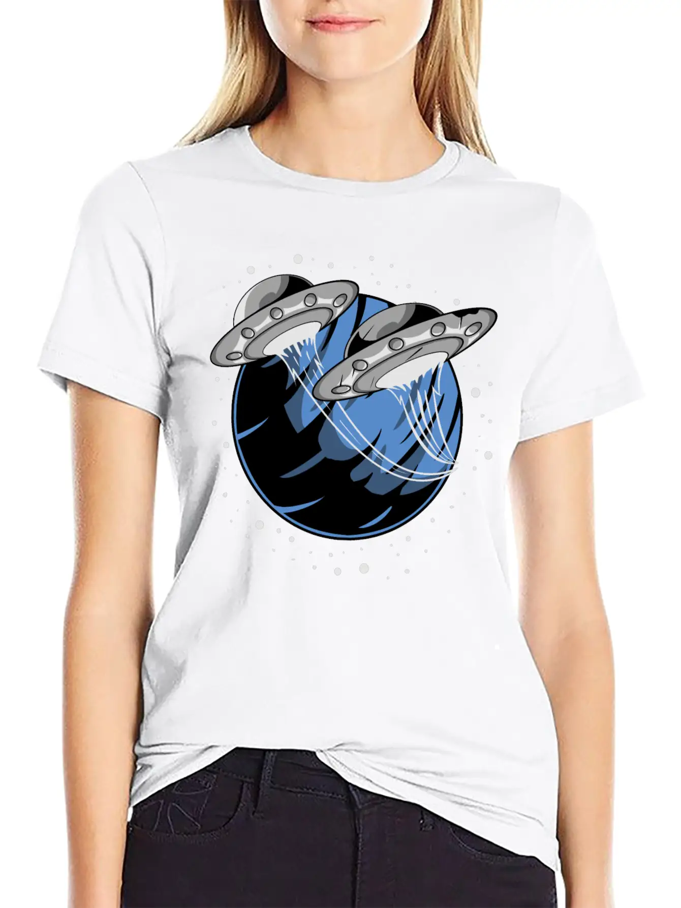 Universe UFO Flying Saucers Comfortable Minimalist Graphic Tee – Summer Style Essential