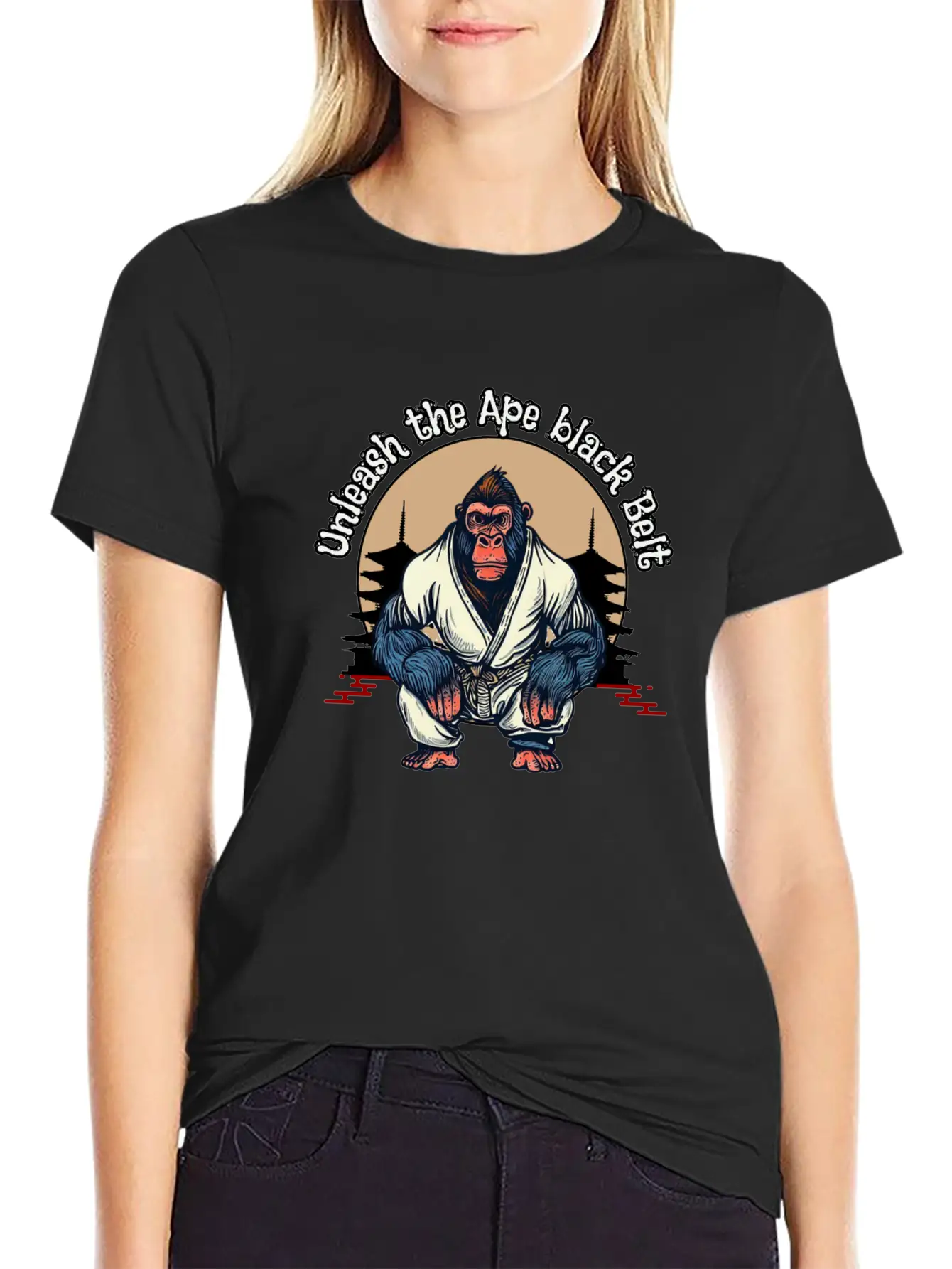 Unleash The Ape Black Belt Comfortable Minimalist Graphic Tee – Summer Style Essential