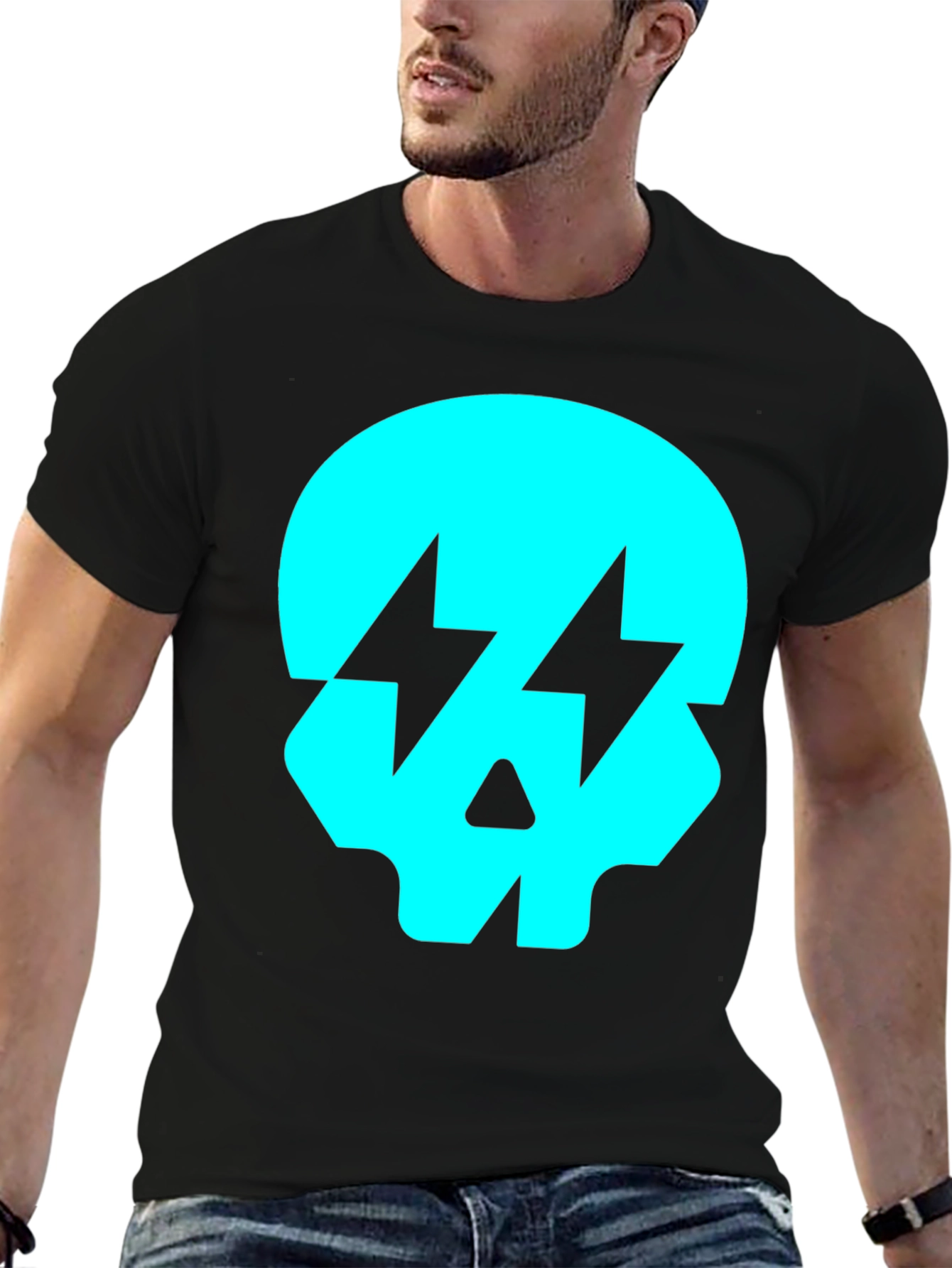 Skull Lightning Bolt Graphic T-Shirt - Black