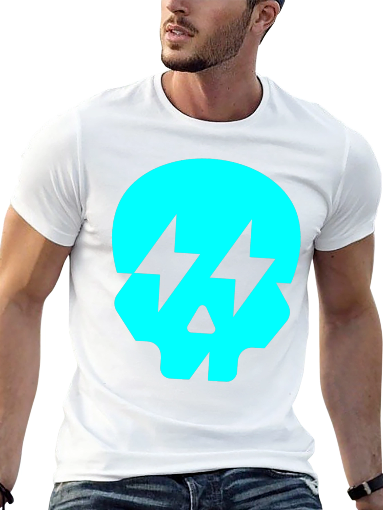 Skull Lightning Bolt Graphic T-Shirt - Black