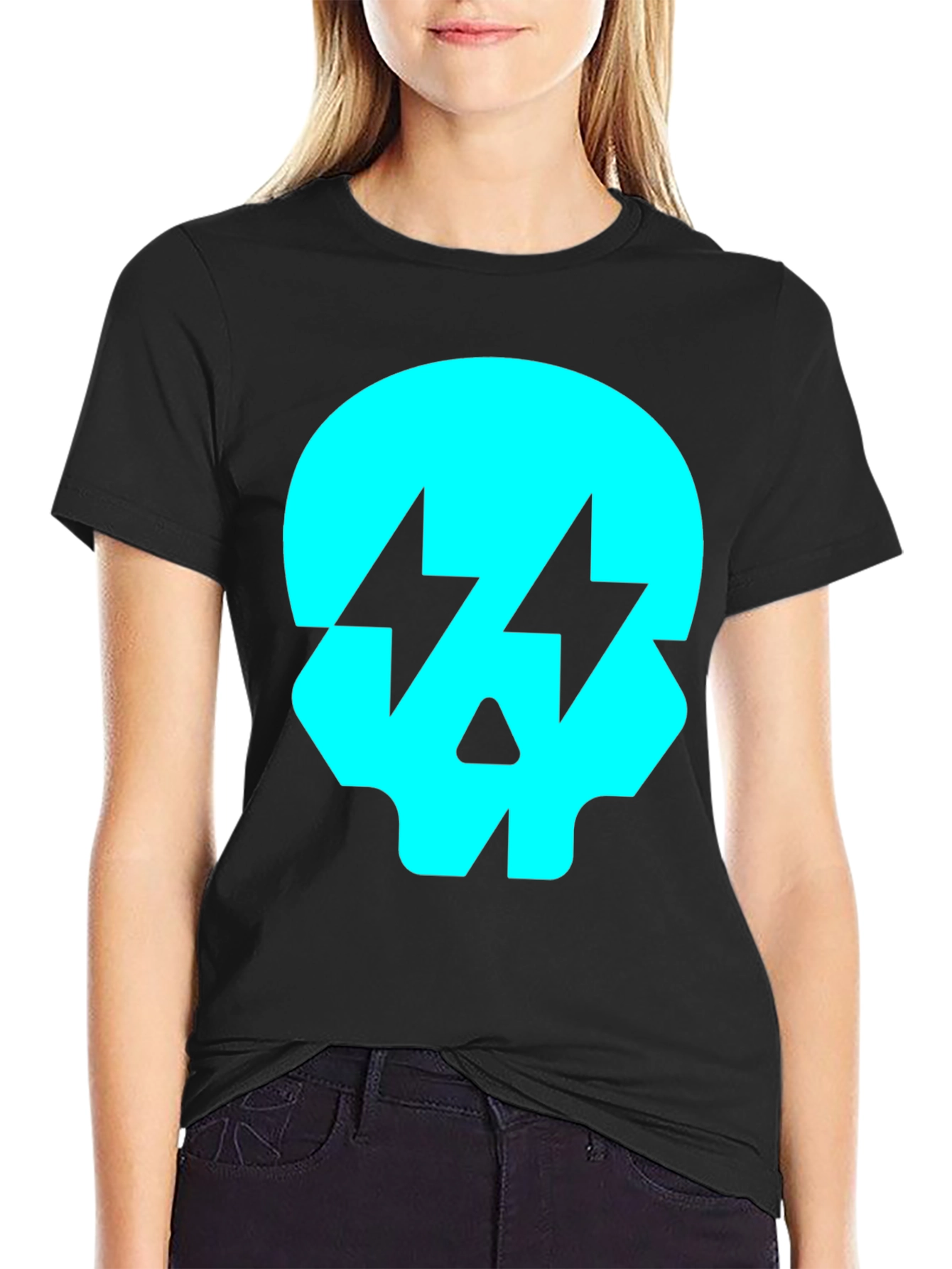 Skull Lightning Bolt Graphic T-Shirt - Black